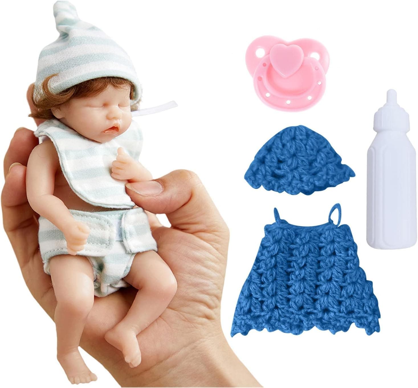 Guaber Reborn Baby Dolls, 6 Inch Mini Realistic Newborn Baby Girl Doll with Curly Rooted Hair 2 Clothes, Lifelike Reborn Doll Silicon Full Body
