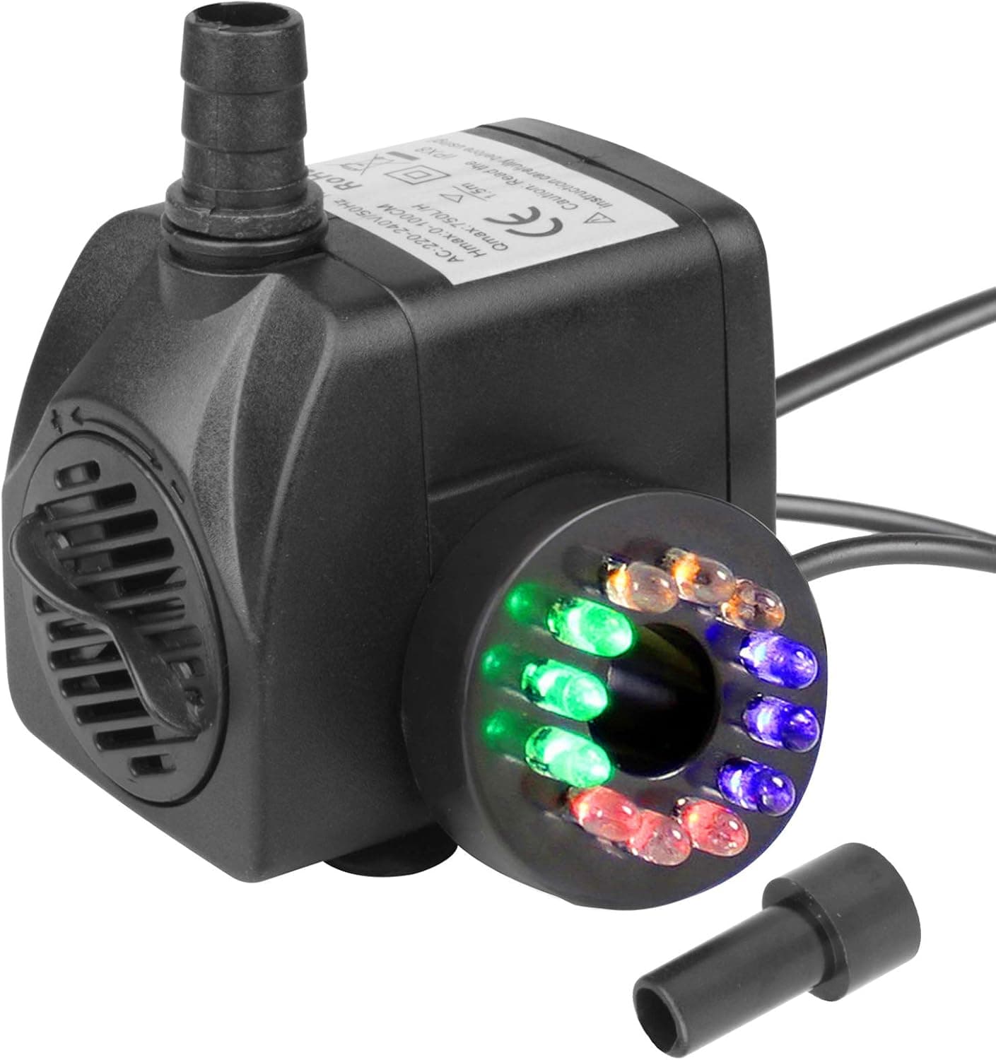 GBGS 15W Submersible Fountain Pump wiht LED Light, 200GPH with 3.2 ft High Lift for Water Feature,Outdoor Pond, Small Pools, Aquarium Fish Tanks, Home Décor Fountain 5.5ft Power Cord