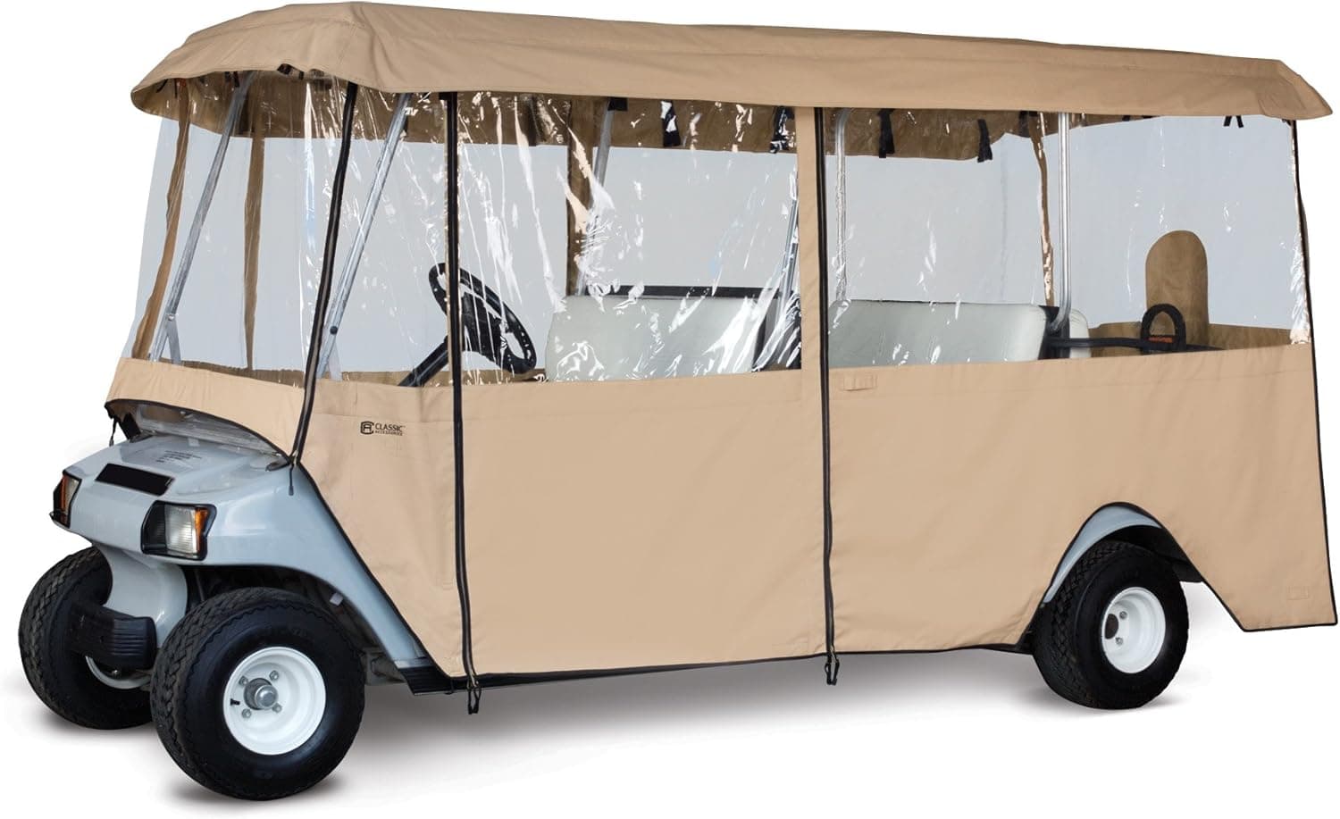 Classic Accessories Fairway Deluxe 4-Sided 6-Person Golf Cart Enclosure, Tan