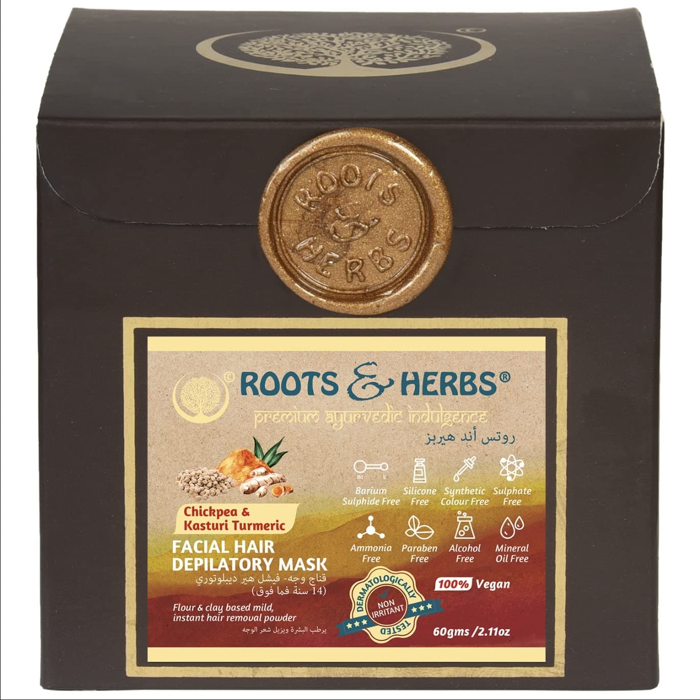ROOTS AND HERBS Chickpea And Kasturi Turmeric Facial Hair Removal Ubtan Hands, Legs, Underarms, Bikini Area, waxing powder