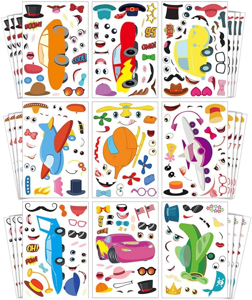 36 PCS Make a Face Stickers, Make Your own Stickers, Car and Airplane Sticker for Kids, Stickers as Gift of Festival, Reward, Birthday, Party Favor, Art Craft, Kids Party Favors