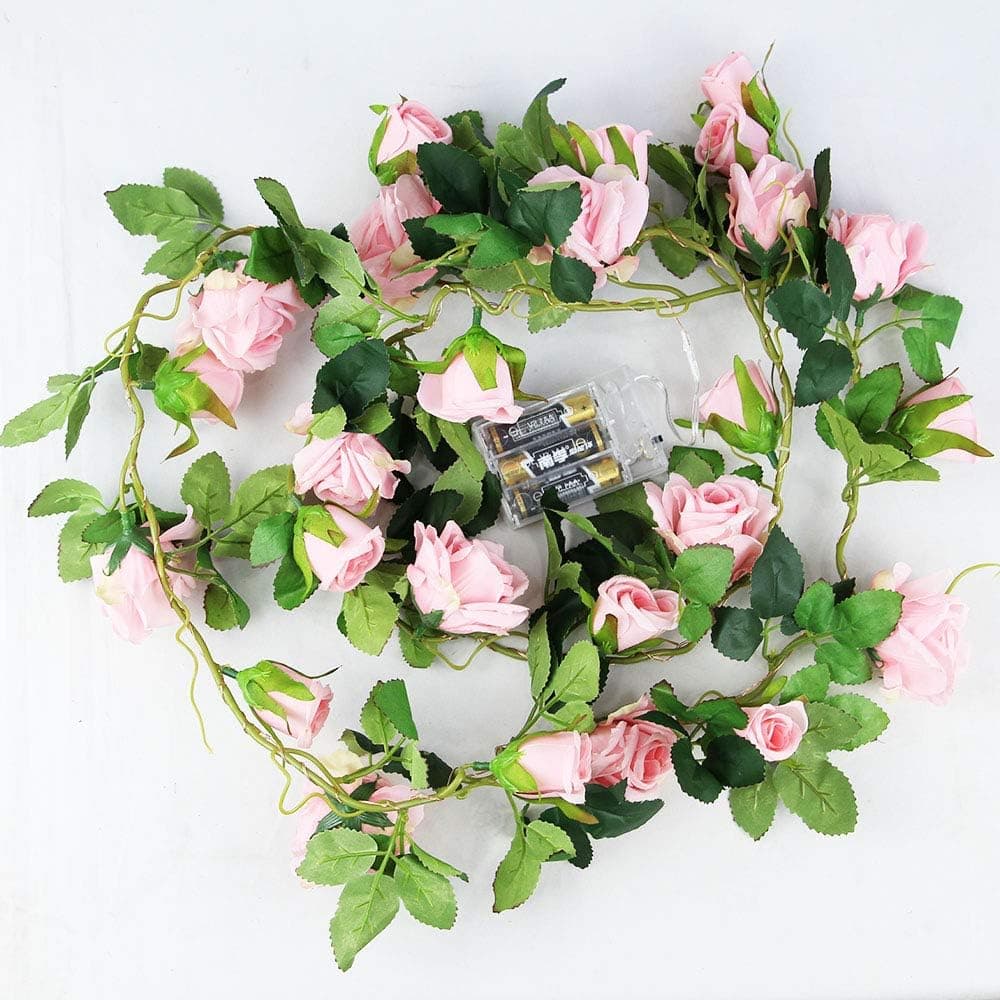 Ameisa Artificial Flower Rose Vine String Lights Rose Flower Garland Plant Fairy Light for Wedding, Party, Bedroom, Garden, Home, Valentine's Decoration (20 LED 6.56 ft 24 Roses, Pink)