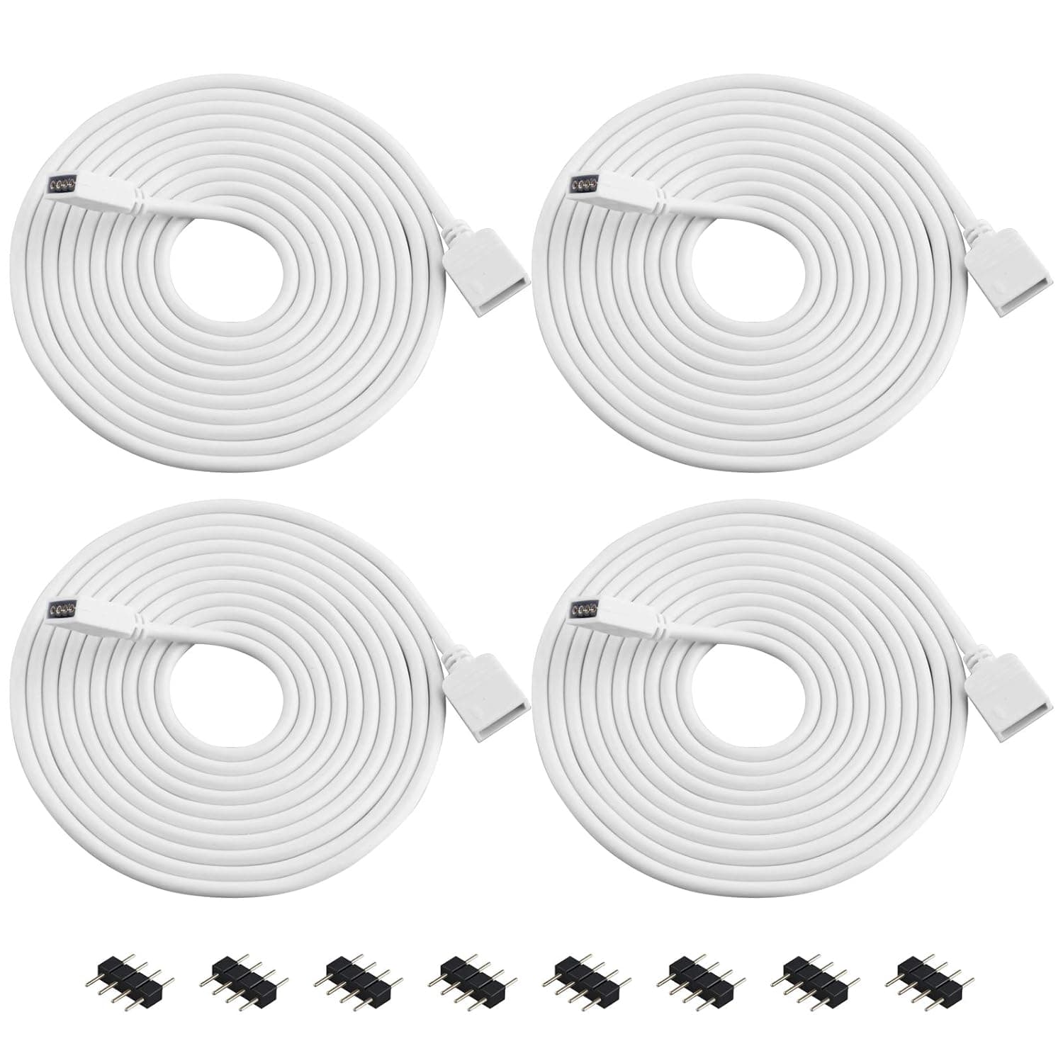 Yiliaw 4 Pack 2M 6.56ft RGB Extension Cable LED Strip Connector 4 Pin Soldless Strip Jumper Cables Kit with 8 Pack 4 Male Pin Connector for SMD 5050 3528 RGB LED Strip Light