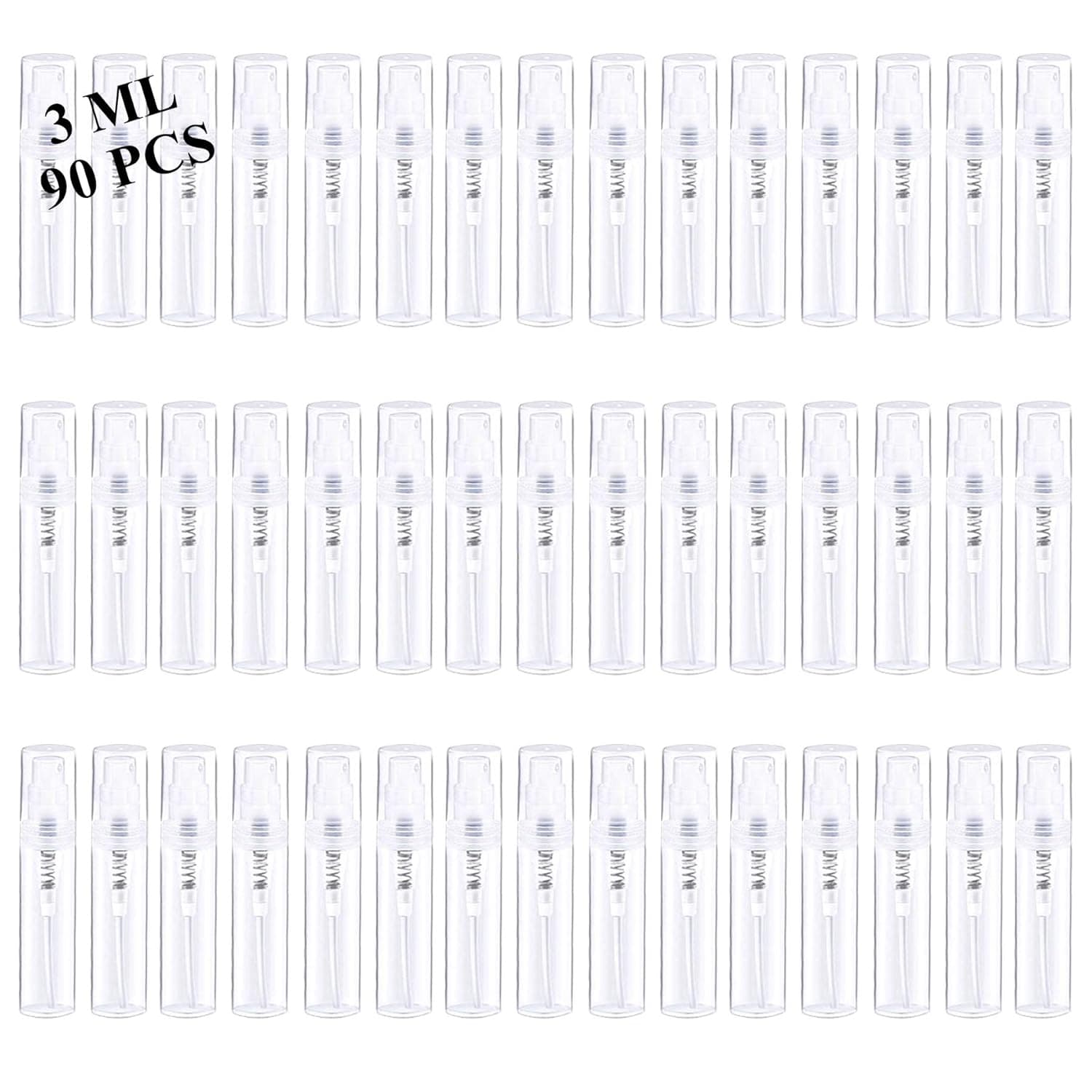 Mini Spray Bottles 90PCA 3ML Refillable Empty Clear Plastic Spray Bottles Perfume Mouthwash Atomizer Small Travel Size Aerosol Spray Bottle for Cleaning,Essential Oils,Hand sanitizer, Liquid …