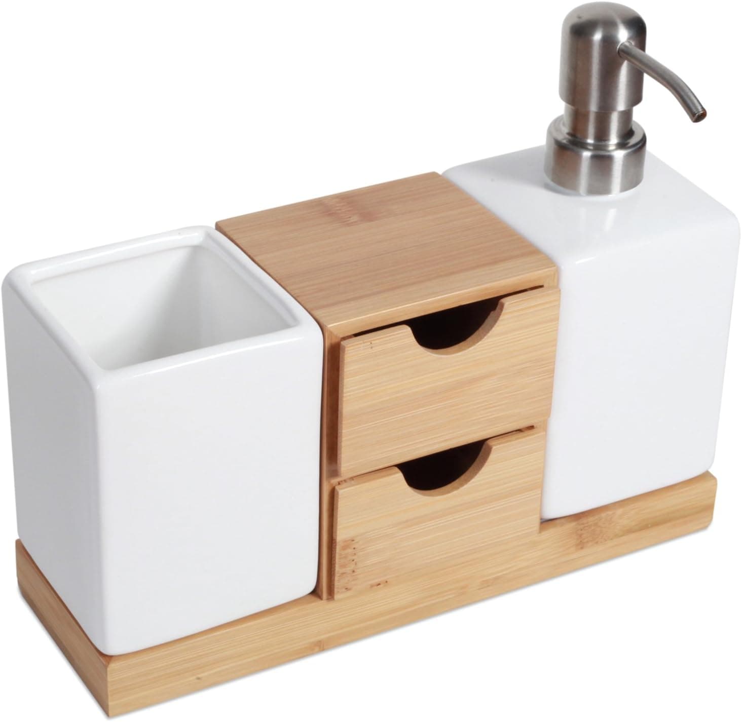 ToiletTree Products Bamboo Countertop Organizer and Soap Pump Set