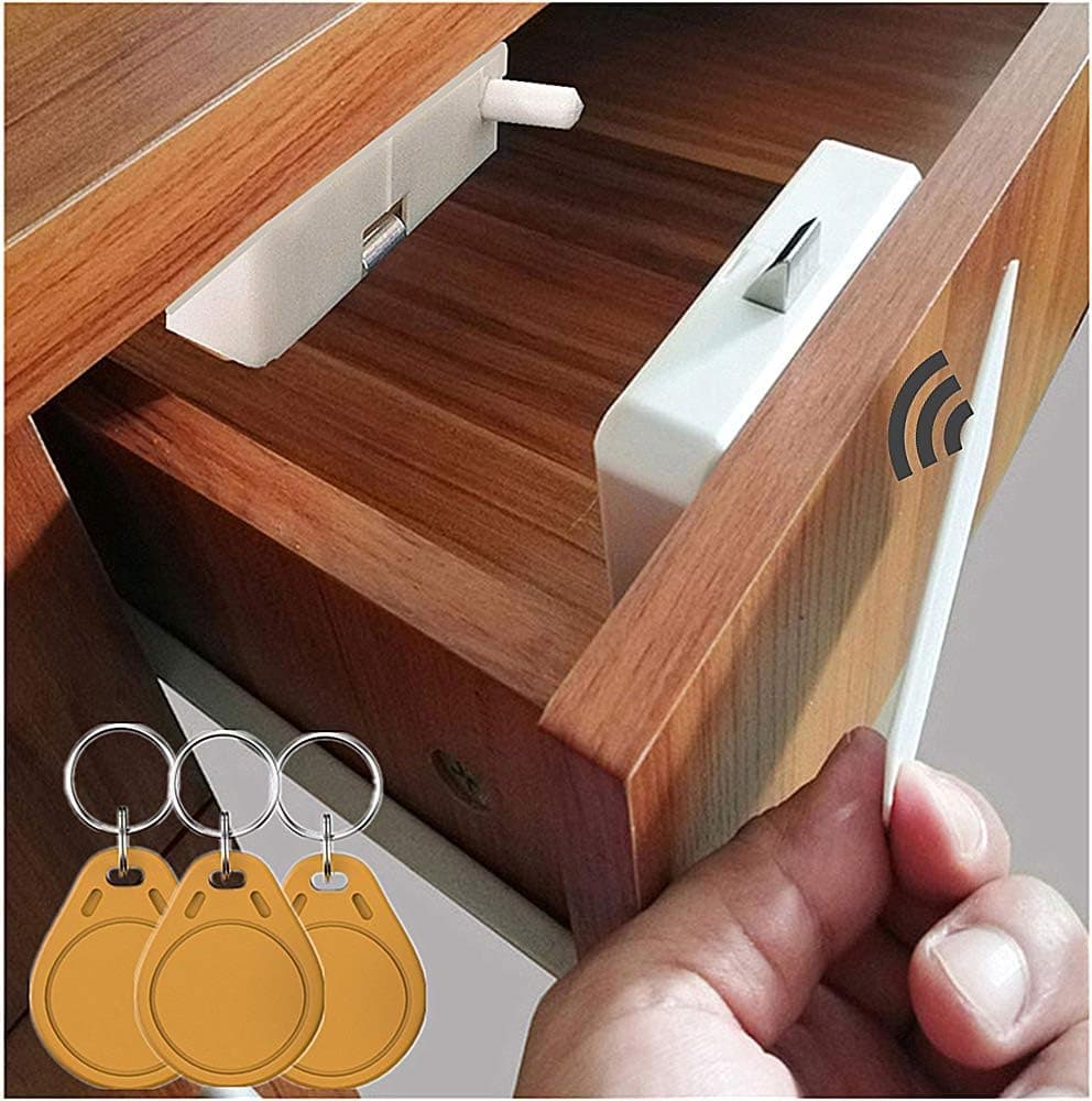 Electronic Cabinet Lock, Hidden DIY RFID Lock Electronic Cabinet Lock ,Invisible Cabinet Lock, RFID Card/Tag Card/Induction Swipe Card to Unlock,for Wooden Cabinet Drawer Locker Cupboard