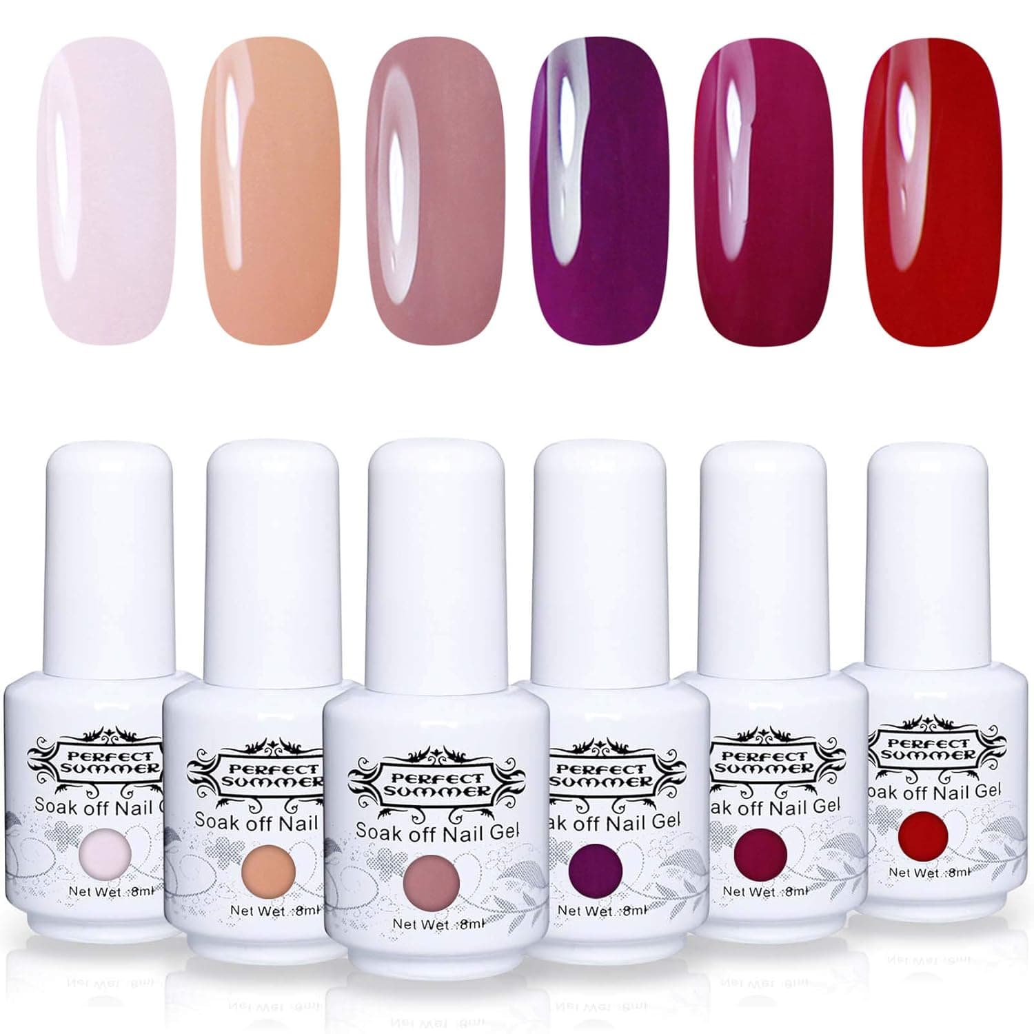 Perfect Summer Gel Nail Polsih - 6 Colors Gel Varnish Set Soak Off UV LED Manicure Nail Starter Kits 8ML #14
