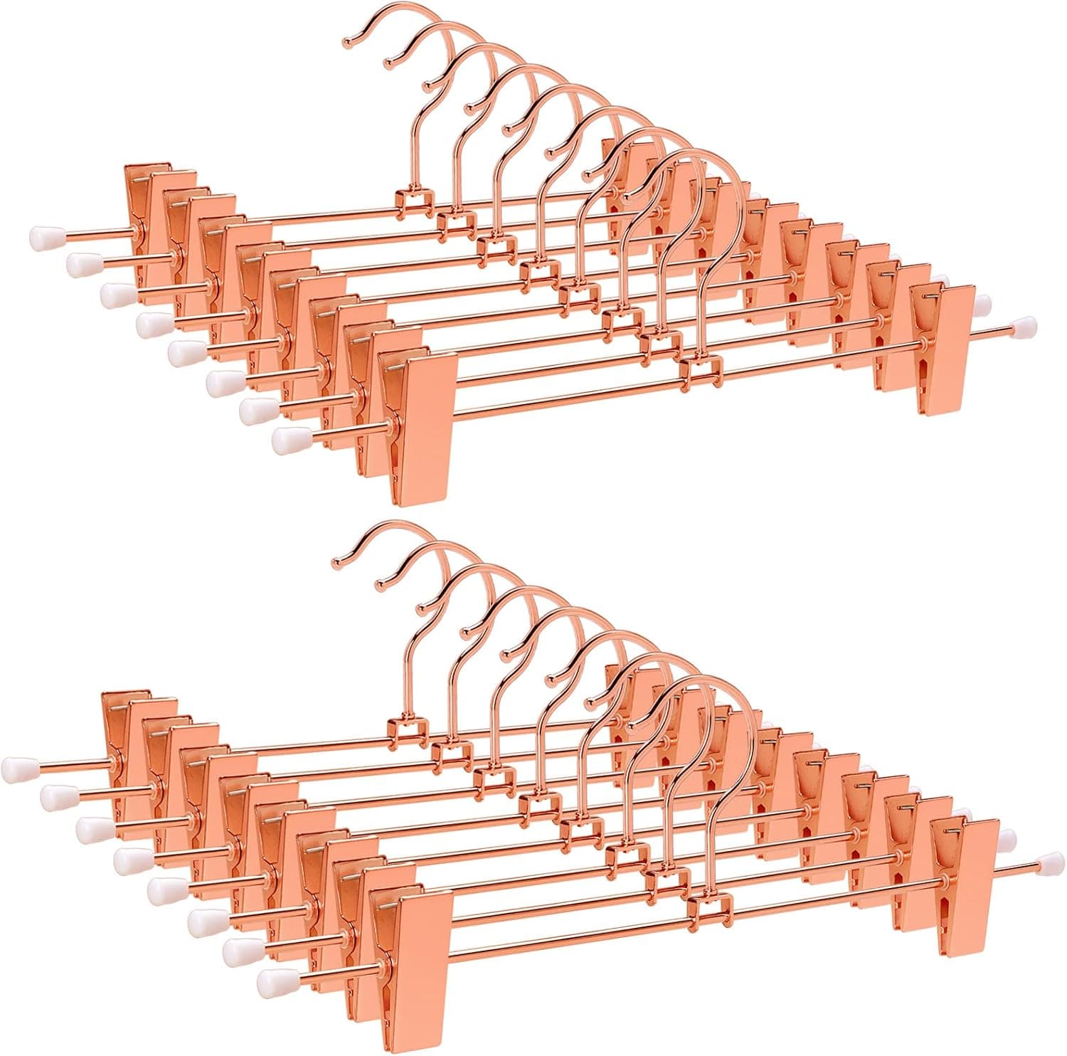 Amber Home 24 Pack Rose Copper Gold Metal Pants Skirt Hangers with Clips, Adjustable Clip Metal Trouser Hangers, Clip Hangers for Jeans Pants Heavy Duty (24 Pack)