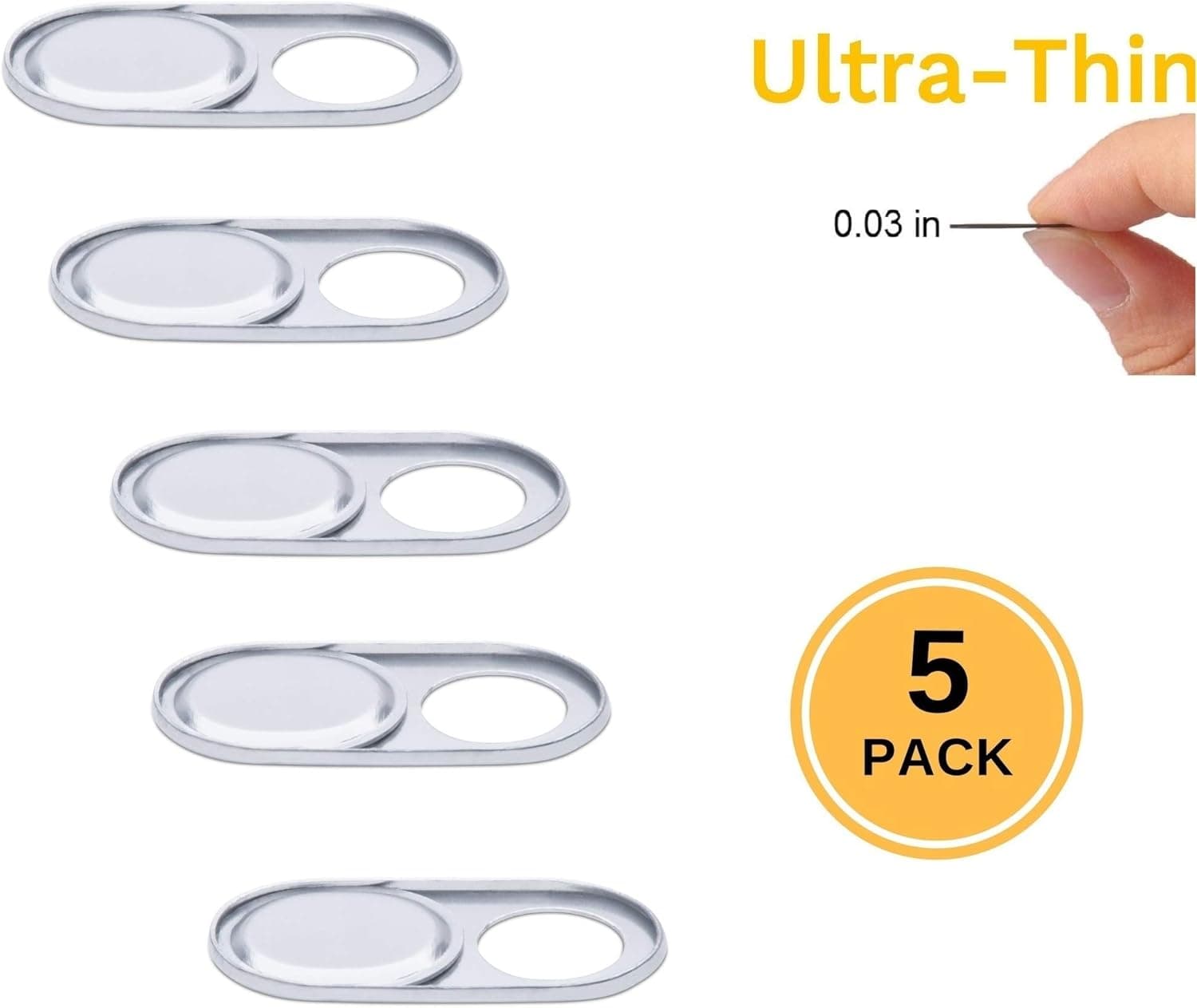 Foretra - Ultra Thin Metal Webcam Slide Cover | Privacy for Your Laptop/Tablet | 5-Pack (Silver)