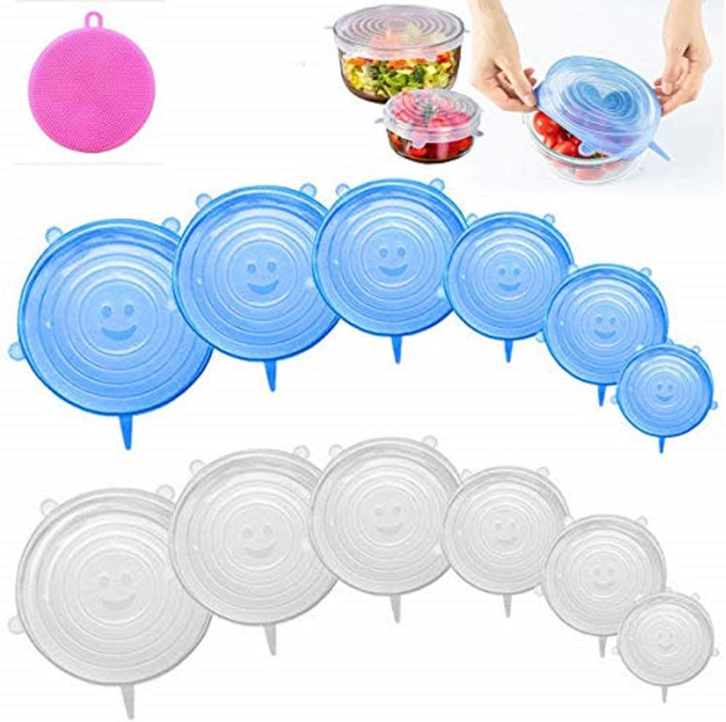 HXPEVER Silicone Stretch Lids,12 Pack Stretch Seal Lids for Food/Bowls/Containers/Jars/Cups,Reusable Silicone Covers for Food & Leftovers -Keep Food Fresh,Eco-Friendly BPA-Free Silicone Fresh Cover