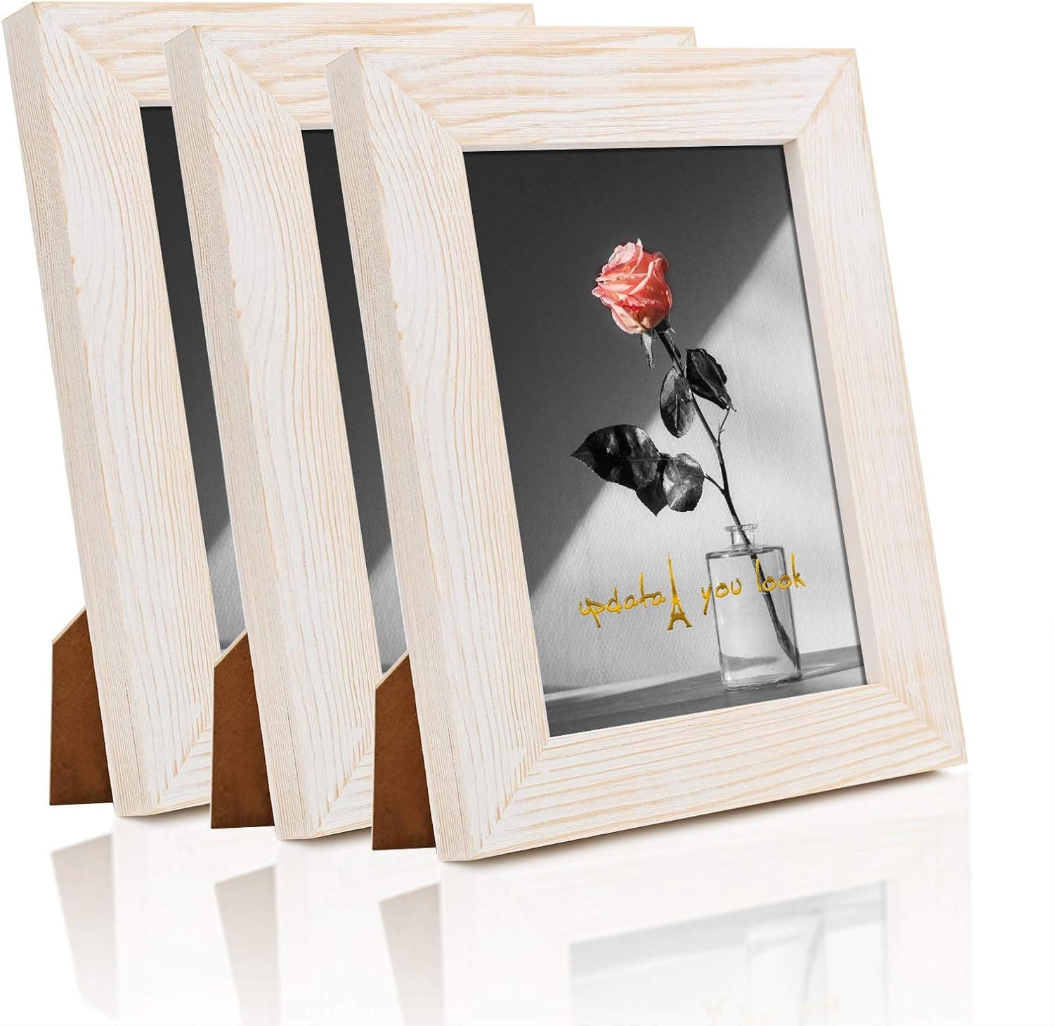 Egofine 6x8 Picture Frames, Solid Wood Frames with Polished Glass, Farmhouse Rustic Photo Frames White, Set of 3
