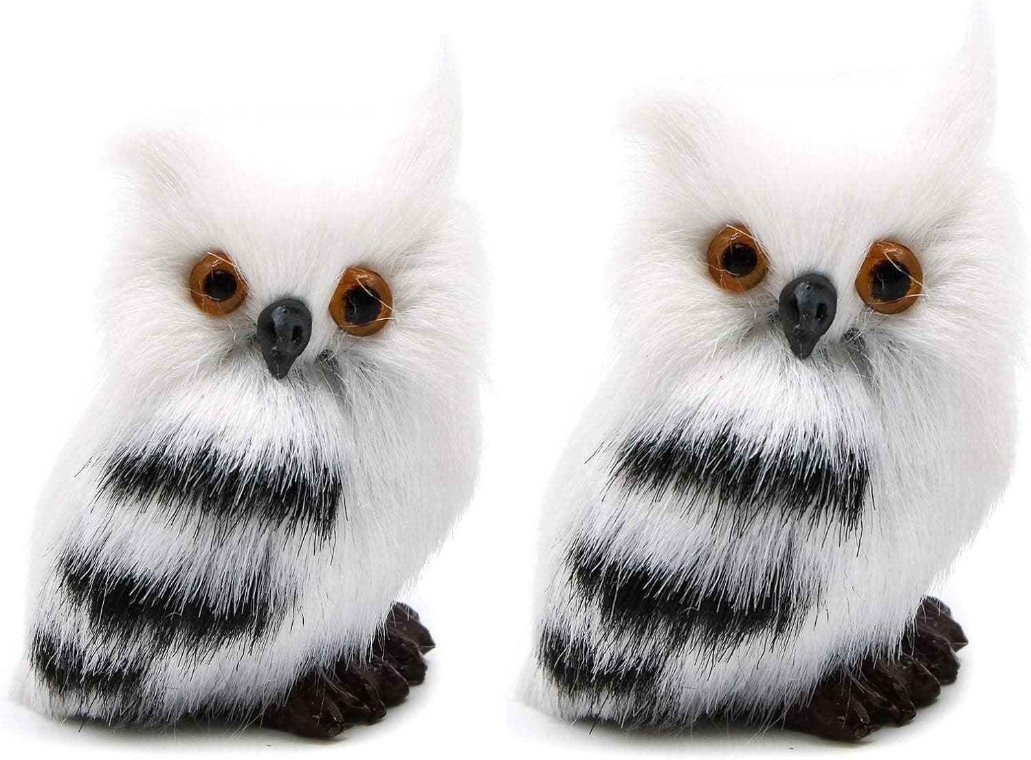WSSROGY 2 Pack H2.75 White Black Owl Furry Christmas Tree Ornament Decoration Adornment Simulation Animal Xmas Decor Prop