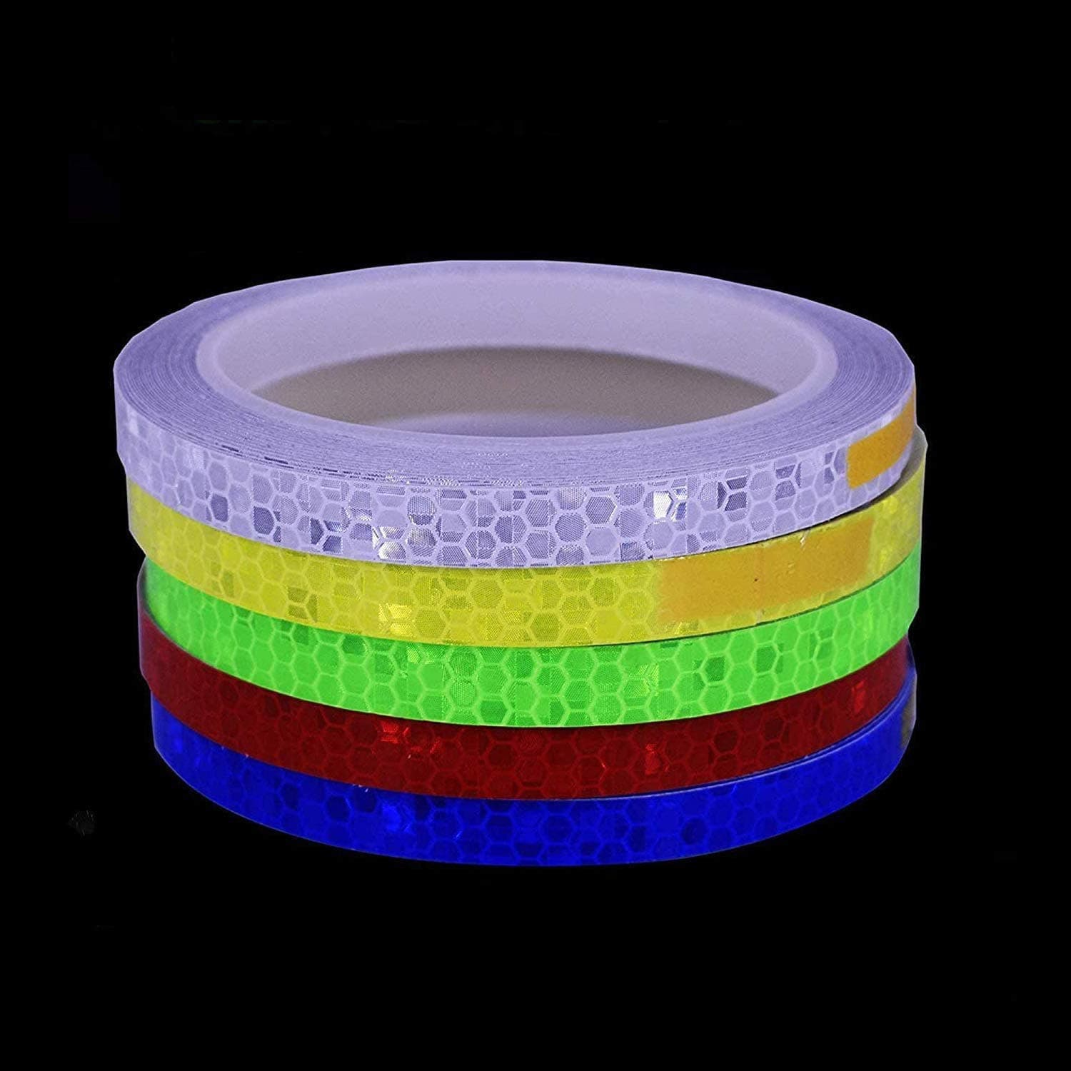 Vetoo Reflective Tape Outdoor Safety Warning Lighting Sticker Waterproof Bike Reflector Tape for Car, Bicycle, Motorcycle Rim Self-Adhesive DIY Decoration (5 Colors-Red Blue Green Yellow White)