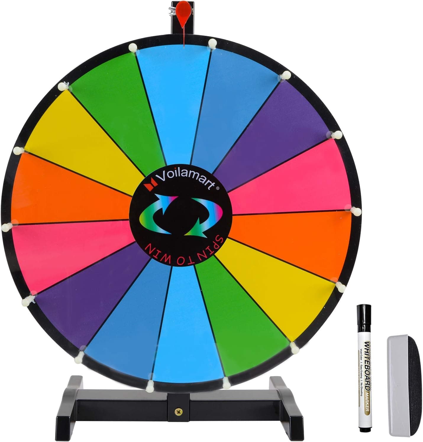Voilamrt 18" Tabletop Spinning Prize Wheel, Spin The Wheel Dry Erase, 14 Slots with Durable Plastic Base, 2 Pointer, Wheel of Fortune Spin Game in Party Pub Trade Show Carnival