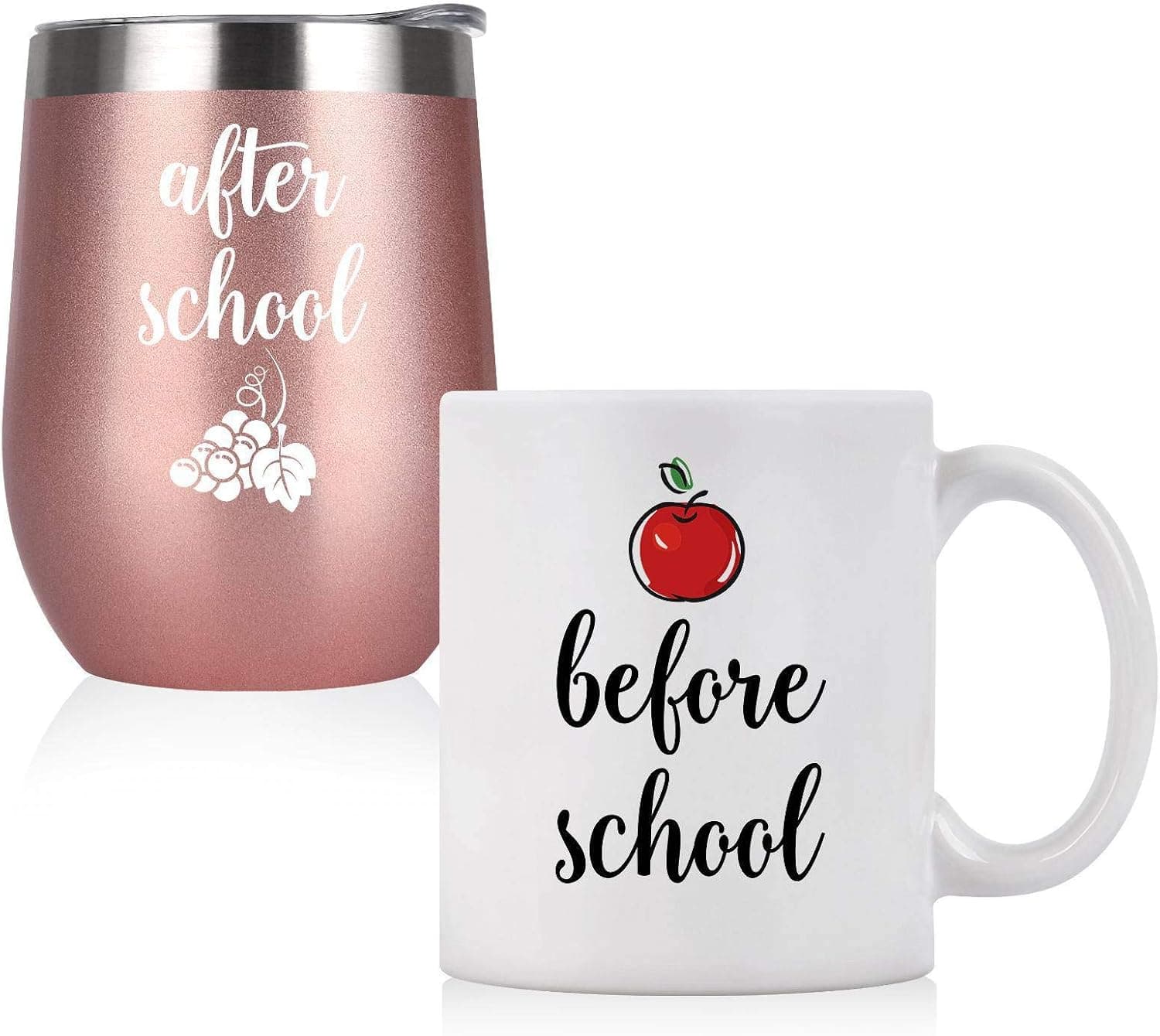 Qtencas Before School After School Teacher Coffee Mug and Wine Tumbler Set, Funny Idea for Teachers, Teacher Appreciation from Students, 12 Oz Insulated Stainless Steel Tumbler 11 Oz Coffee Mug
