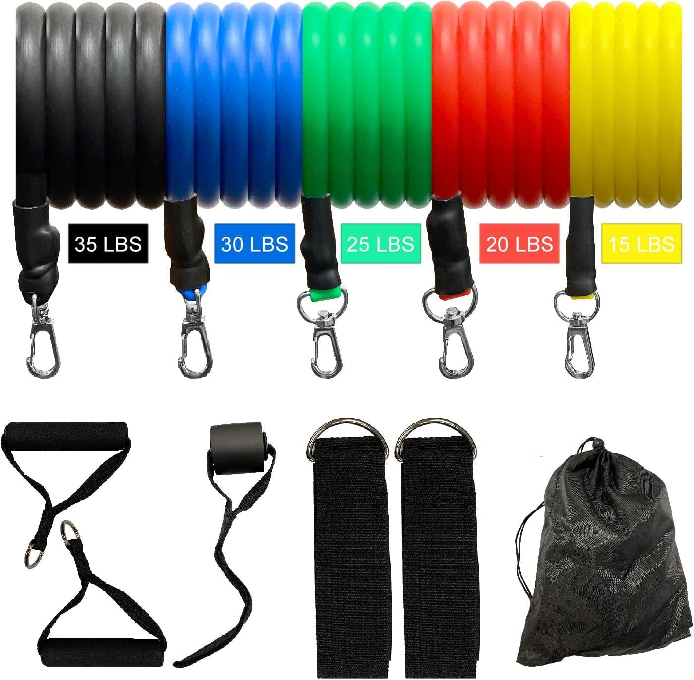 TMS® 11 Pcs Yoga Pilates ABS Exercise Gym Fitness Tube Workout Resistance Bands Set