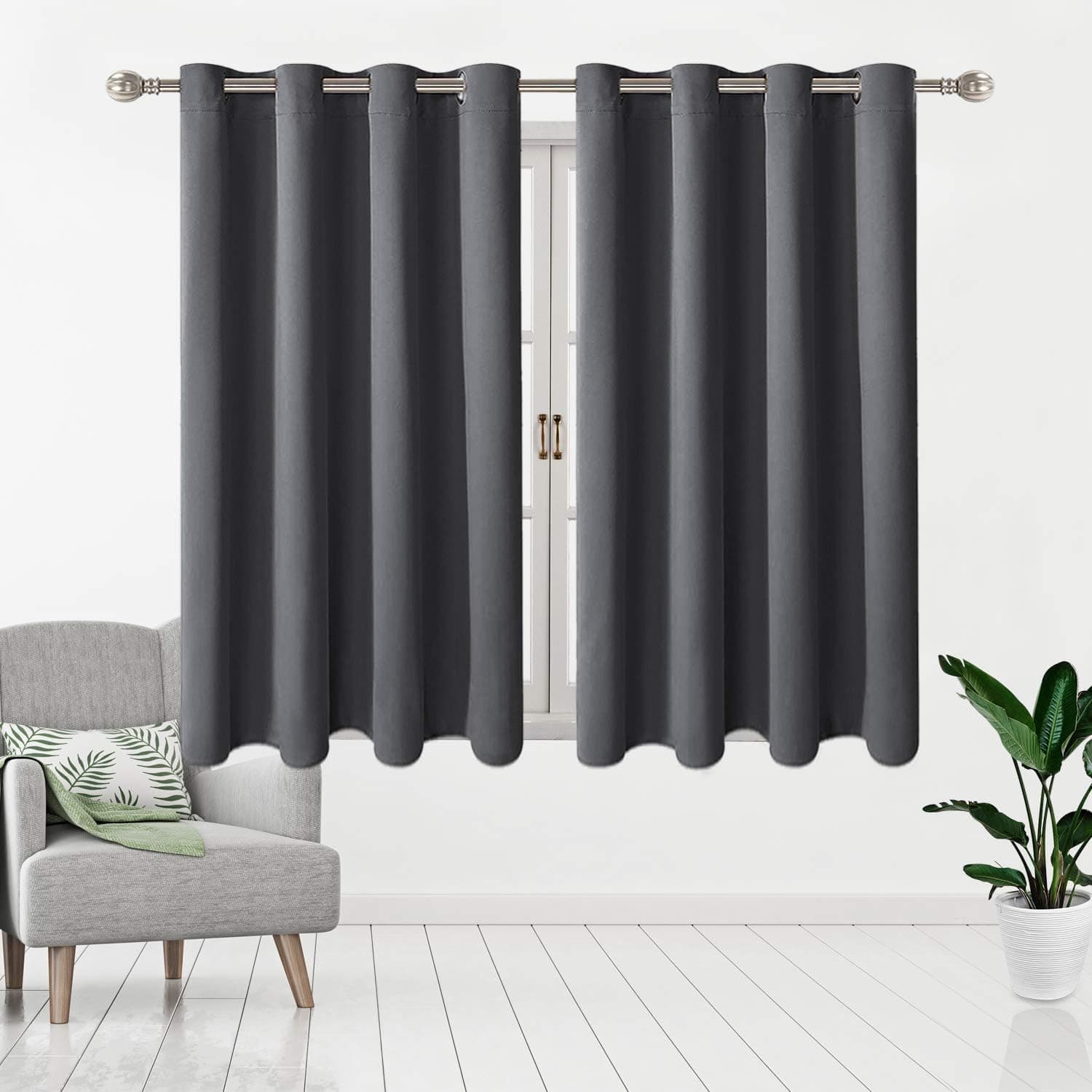TLPSGOU Dark Grey Blackout Curtains 45 inch Length 2 Panels,Bedroom Soundproof Curtains for 102" Widest Window,Room Darkening Thermal Insulated Curtains with Grommet for Living Room,52W*45L