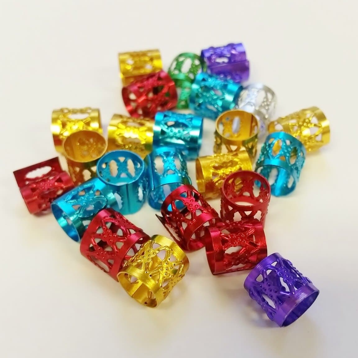Mixed Multi Colors Dread Lock Dreadlocks Beads Metal Cuffs Hair Decoration Filigree Tube [20pcs]