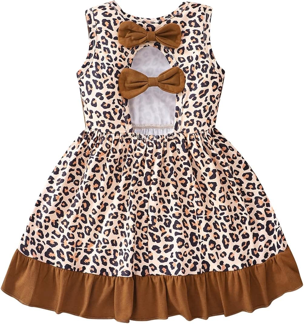 Popshion Toddler Girls Dresses Sleeveless Back Bowknot Dress Baby Girl Summer Clothes Kids Birthday Party Sundress 1-7 Years