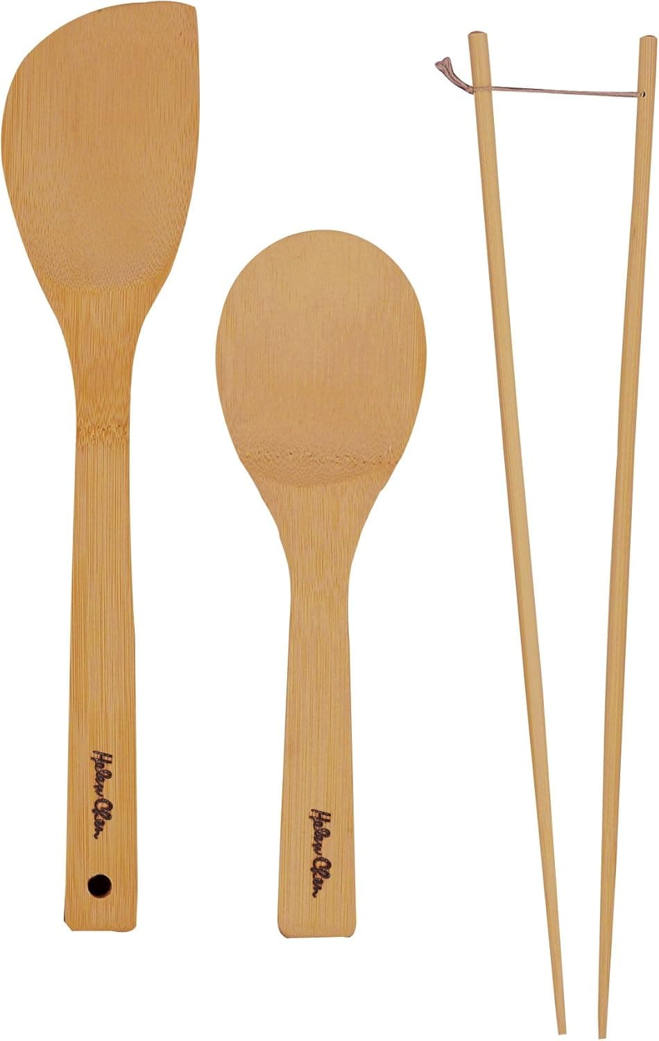 Helen’s Asian Kitchen Bamboo Kitchen Tools Cooking Utensils and Stir Fry Set, 3-Piece Set