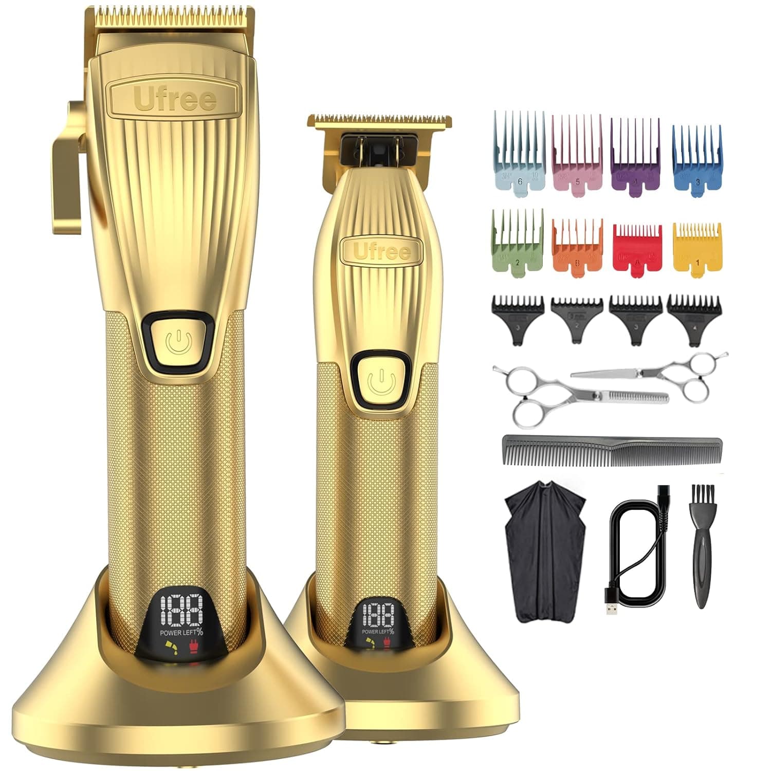 Ufree Hair Clippers and Hair Trimmer Set, 2022 Newest Upgrade Professional Barber Combo with Charging Station, Cordless Hair Clippers & Sharp T-Blade Beard Trimmer, Hair Cutting Kit with Guide Combs