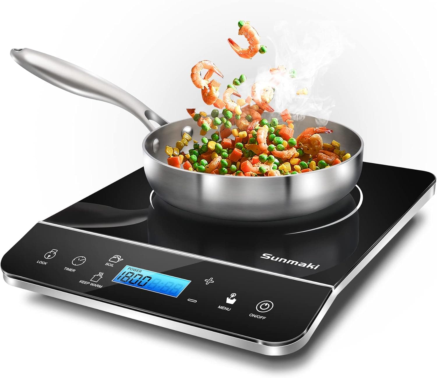 Sunmaki Portable Induction Cooktop,1800W Induction Cooker with LCD Sensor Touch, Induction Cooktop Burner Child Safety Lock & 4h Timer, 9 Power 10 Temperature Setting for cooking