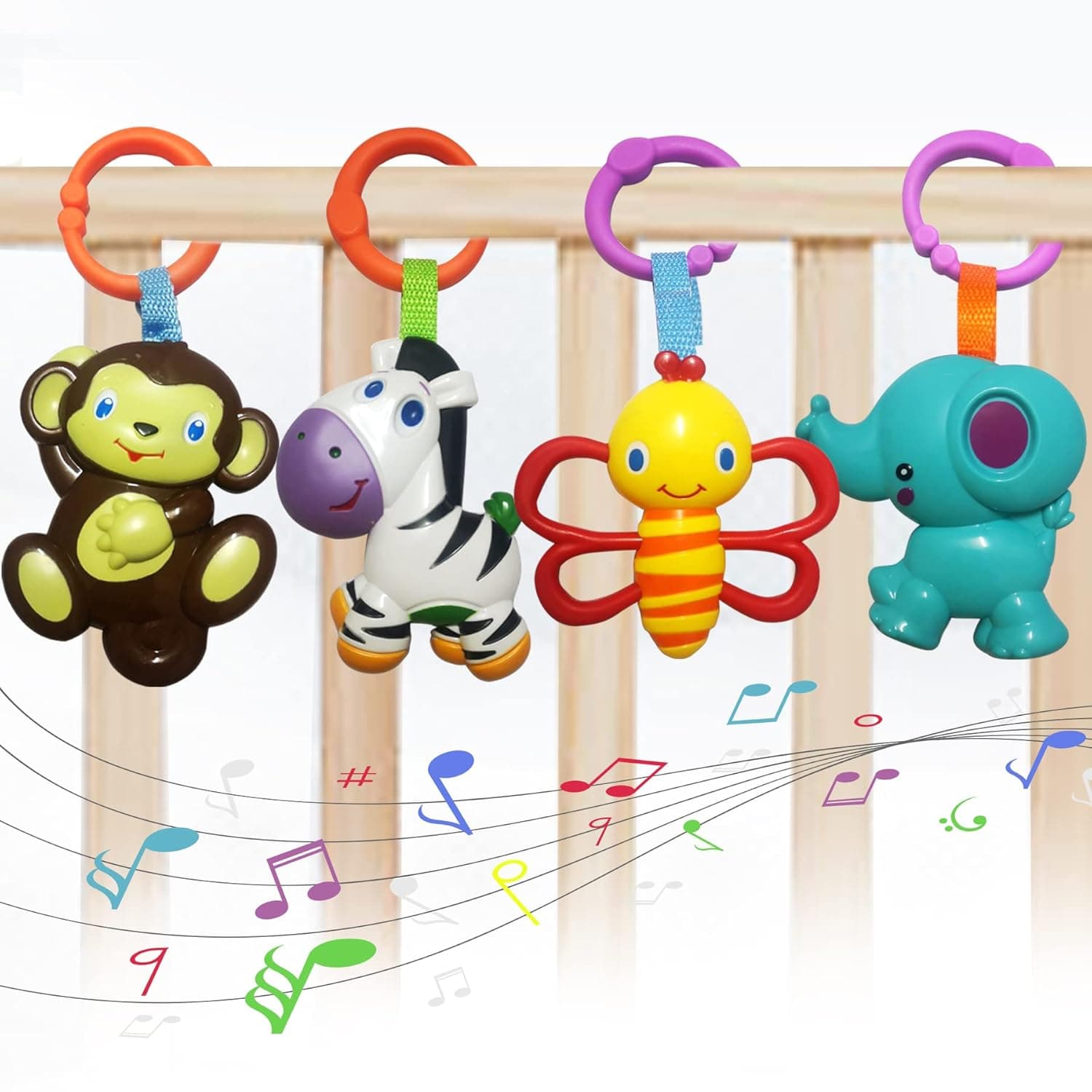YUNLOVXEE Baby Toys, Cartoon Animal Hanging Rattle Toys, Handbells Baby Rattles, Baby Bed Crib Car Seat Travel Stroller Toys for Infant, Best Birthday Gift for Newborn, 4 Pack