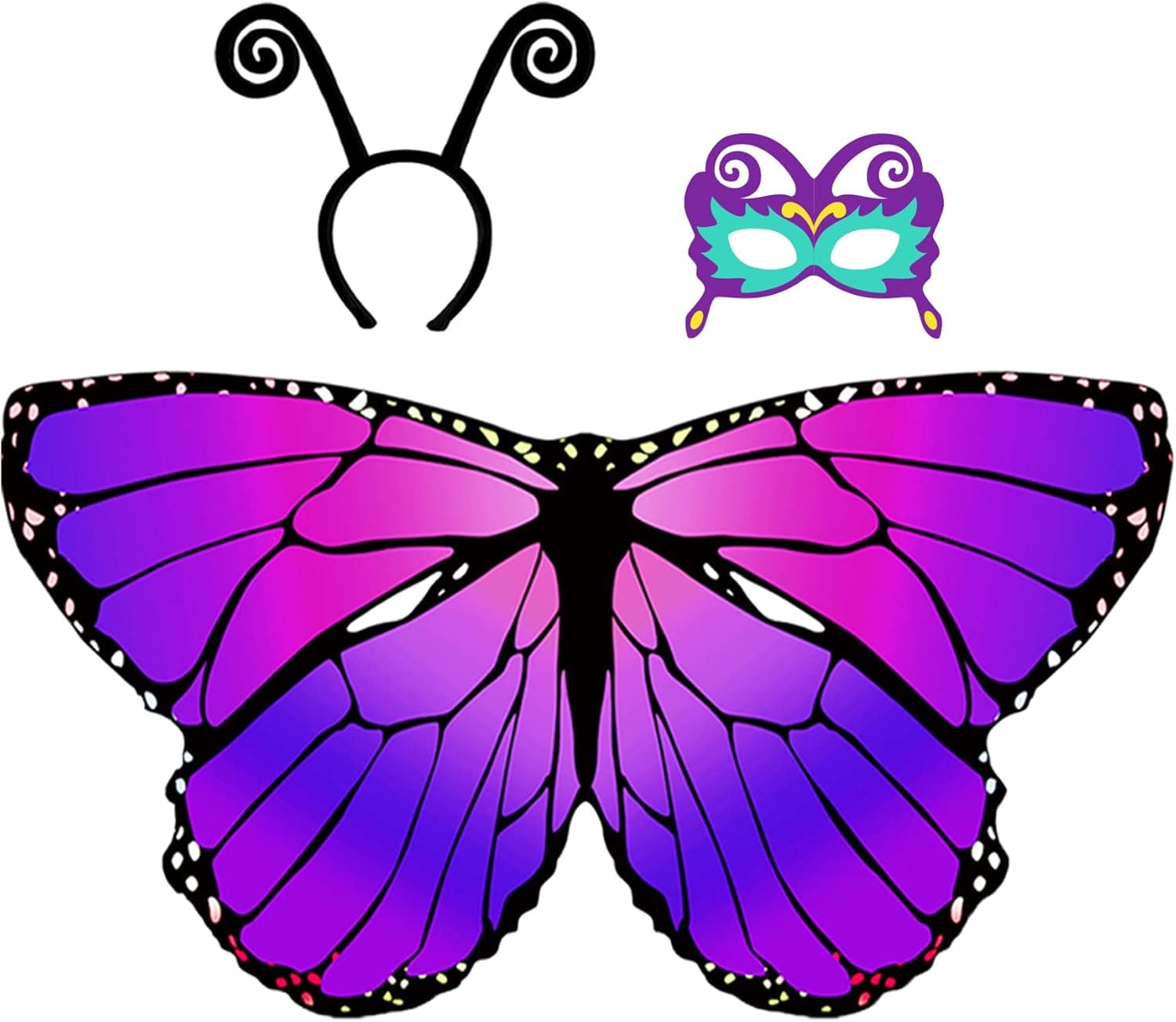 D.Q.Z Christmas Costumes Kids Monarch Butterfly-Wings for Girls Fairy Wings with Antenna Headband Mask Party Favors (Purple)