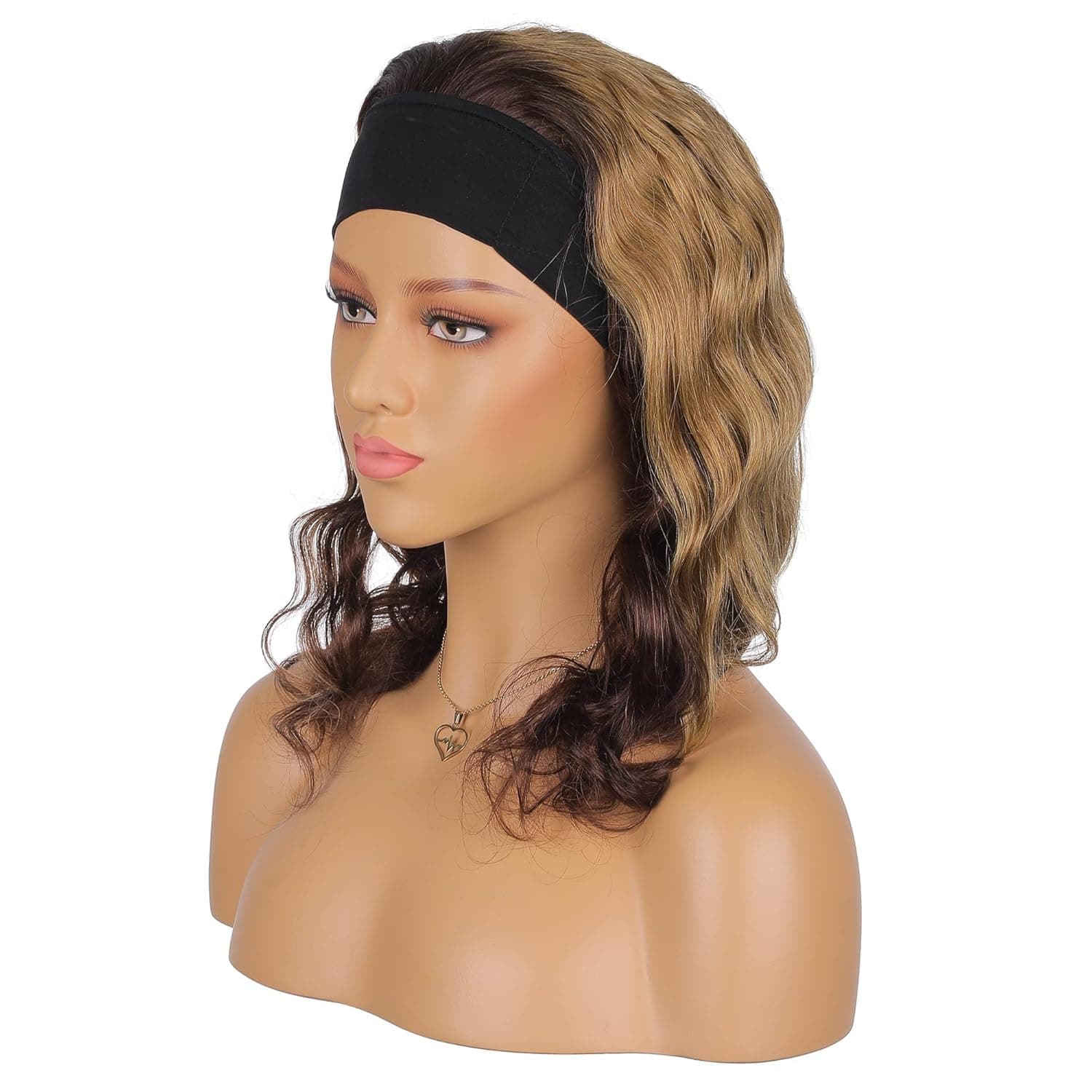 NEMER Headband Wig Headband Wig Deep Wave Human Hair Wigs For Black Women Glueless None Lace Front Wigs Natural Color (20 Inch)