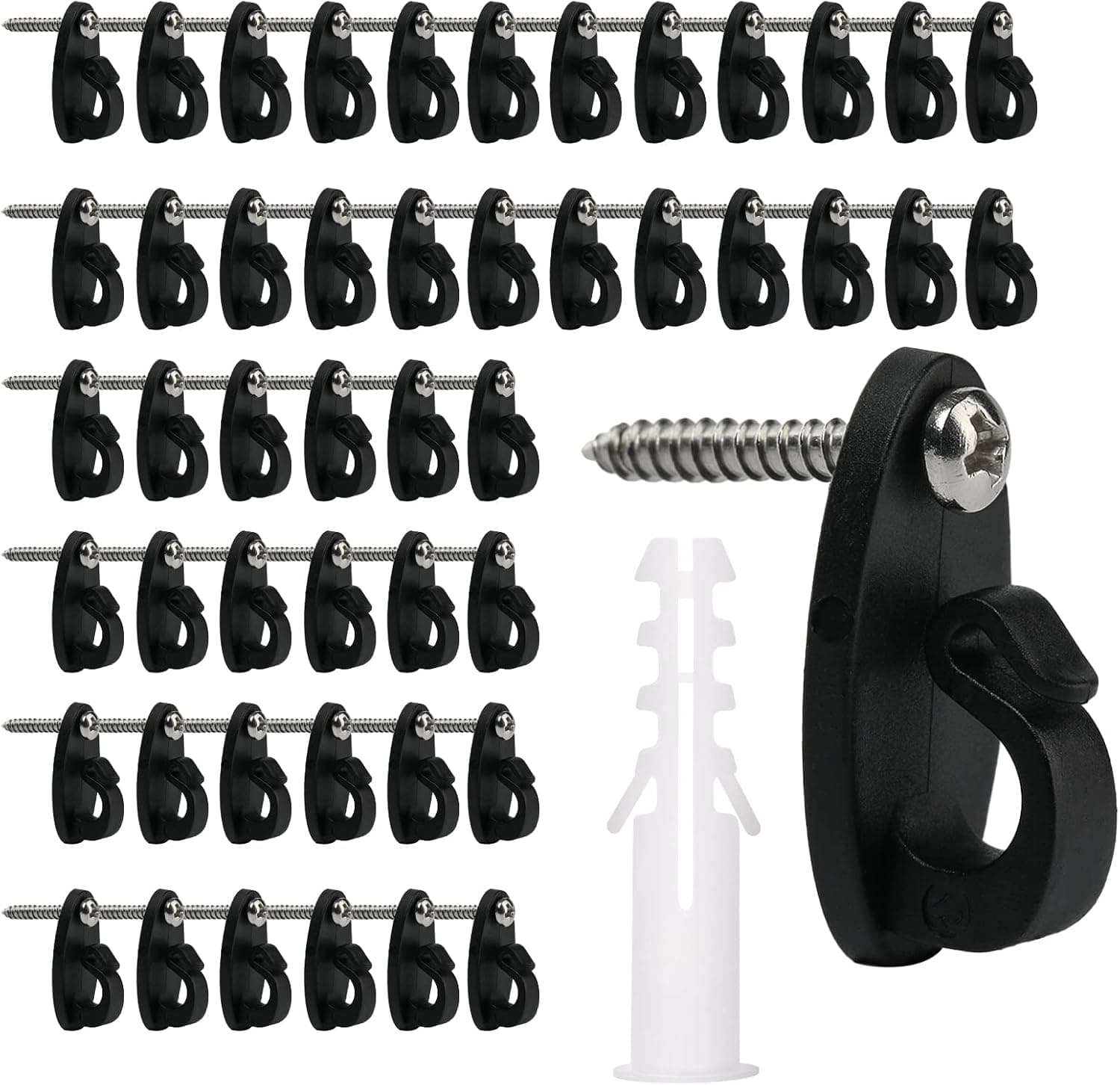 Hap Fung Light Hanger Hooks for Outdoor String Lights,Screw Hooks for Hanging Christmas Light,Light Wire and Led Fairy Led Light Clips,Wall Patio Hooks for Garage New Year Holiday Party (48, Black)