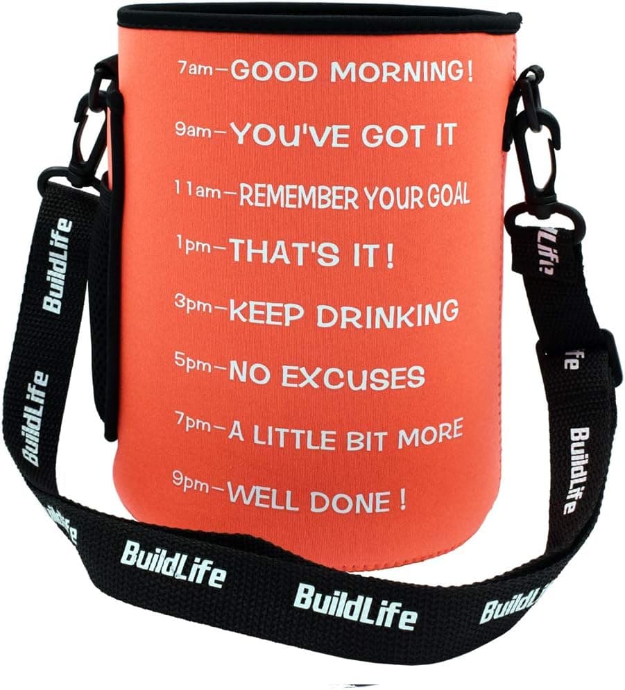 BuildLife 73OZ Water Bottle Sleeve with Time Marker for Measuring Your H2O Intake (73OZ,Orange Sleeve)