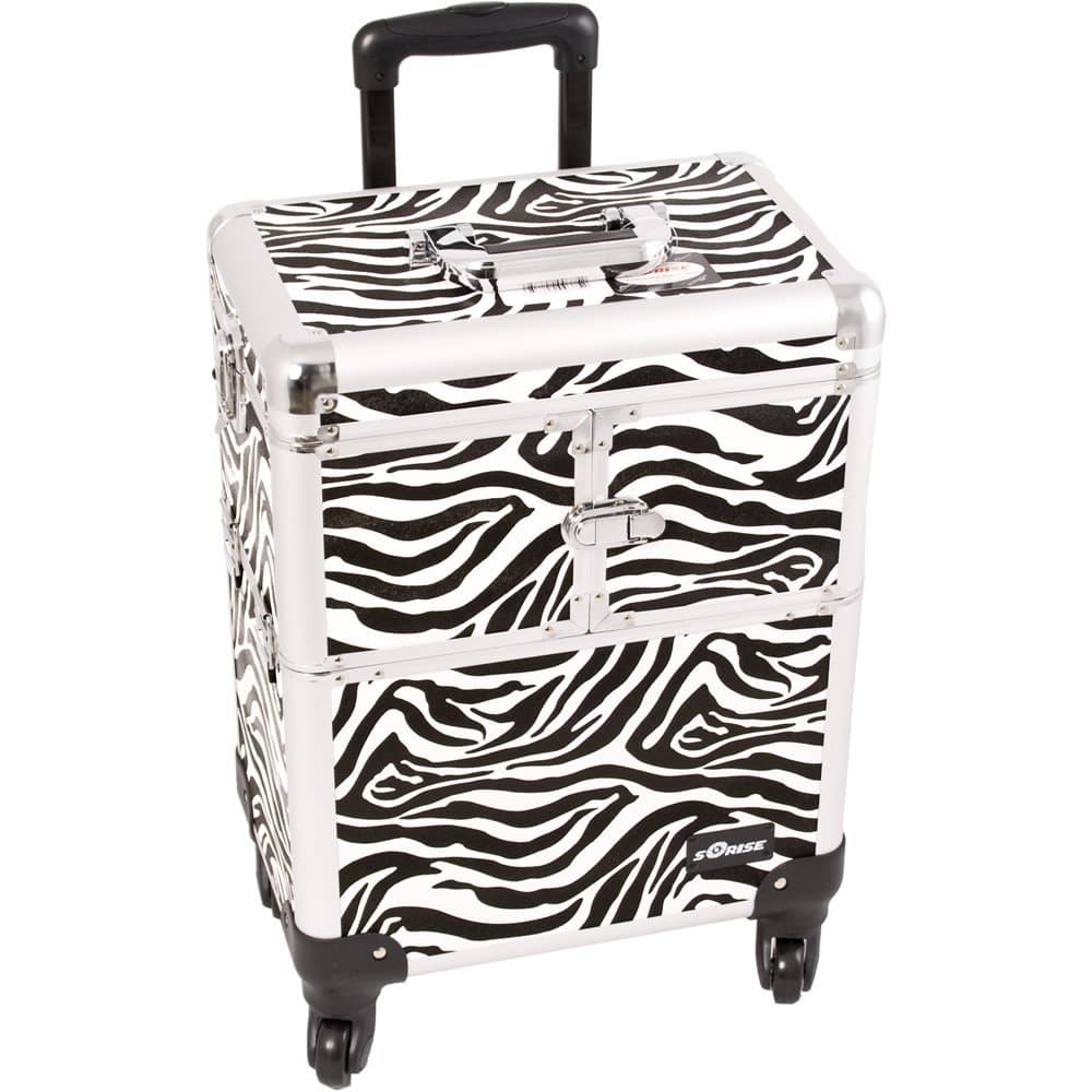 Sunrise Le Sechere Heavy Duty Rolling Makeup Case Professional Nail Travel Organizer Box, Zebra, 16 Pound