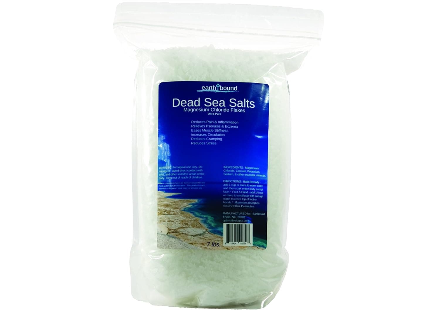 Ultra Pure & Natural Dead Sea Salt Magnesium Flakes | Professional Bath & Spa Premium Grade | EarthBound Hair, Skin & Body Luxury Minerals (7 lbs)