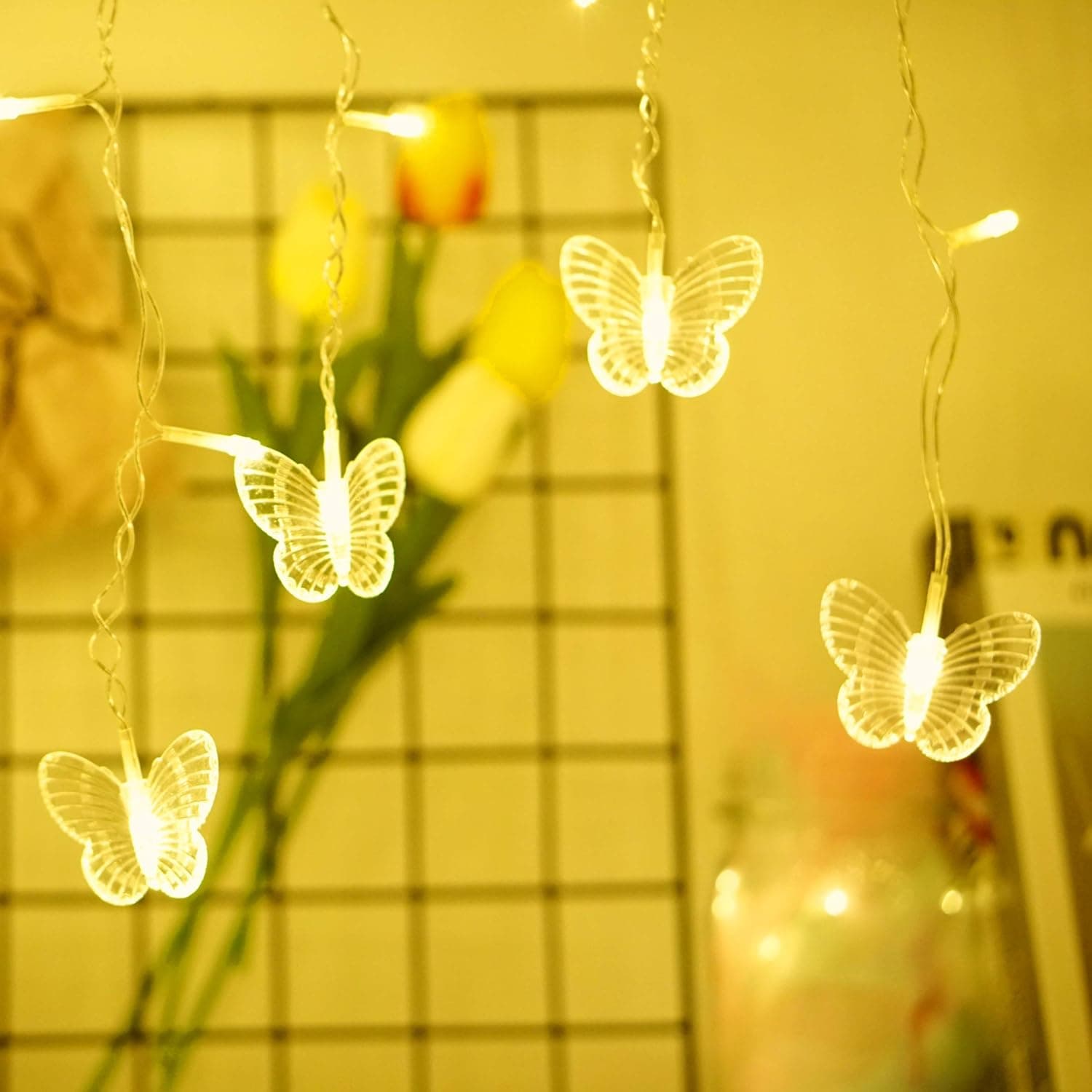Curtain Fairy Lights Butterfly LED Window String Lights USB Powered 60 LED 6.5 FT 8 Modes Remote for Room Patio Wall Wedding Christmas Party Decoration (Warm White)