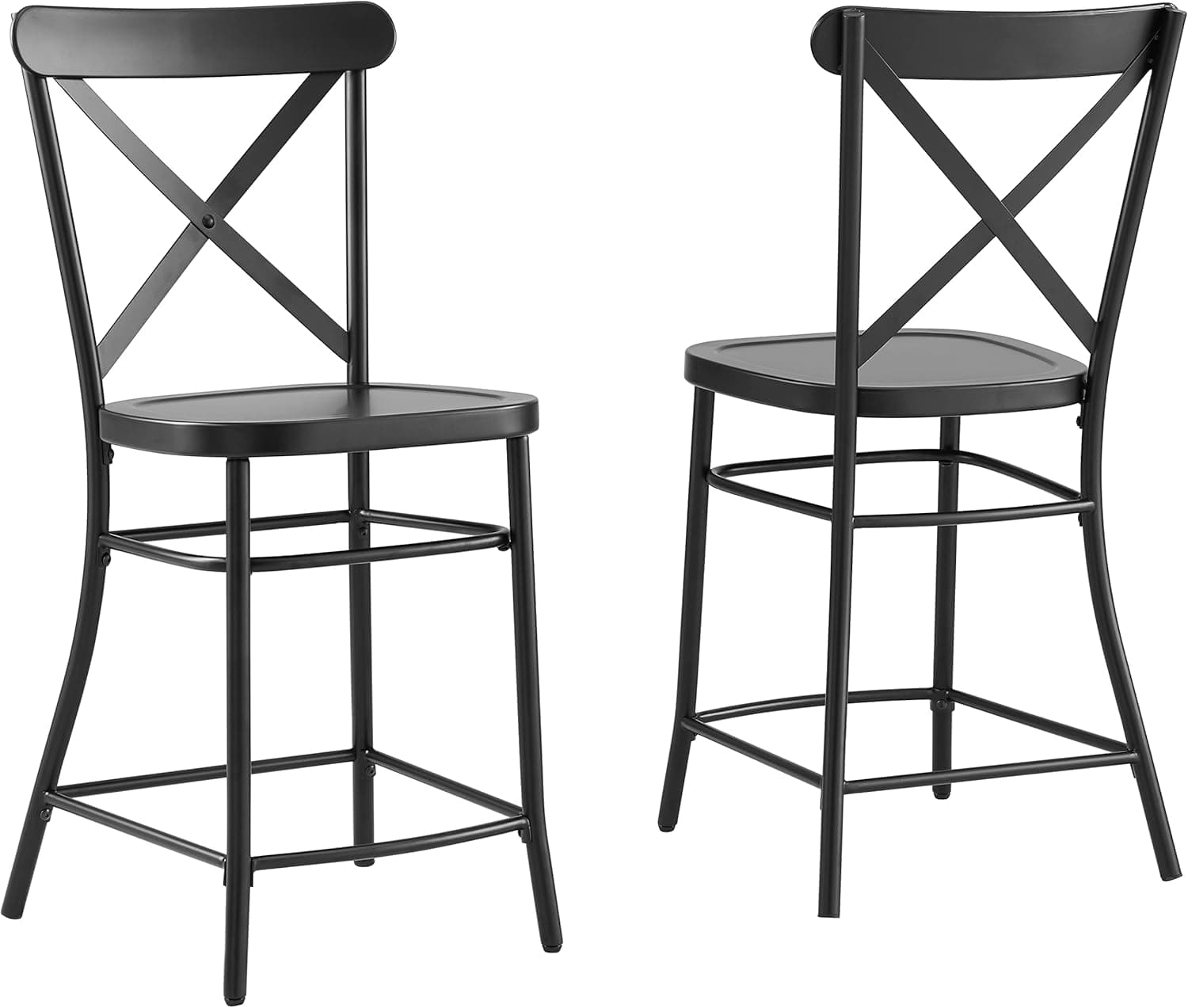 Crosley Furniture Camille Counter Stool (Set of 2), 24-inch, Matte Black