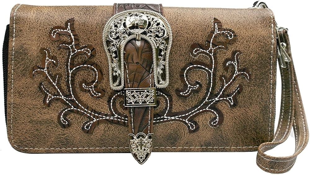 Western Style Handbag Purse for Women, Buckle Clutch Blocking Wristlet Wallet Sugar Skull Western Purse Wallet
