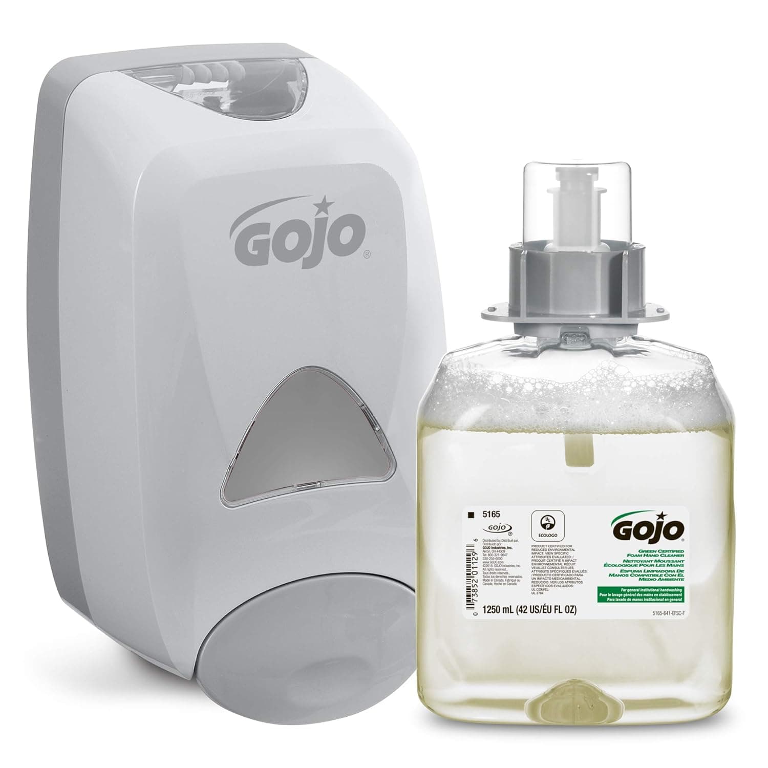 GOJO Green Certified Foam Hand Cleaner, Fragrance Free, FMX-12 Starter Kit, 1-1250 mL EcoLogo Certified Soap Refill + 1- GOJO FMX-12 Dove Grey Push-Style Dispenser – 5165-D1