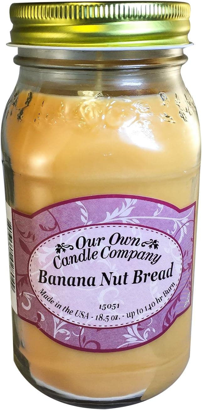 Our Own Candle Company Banana Nut Bread Scented Mason Jar Candle, 18 Ounce