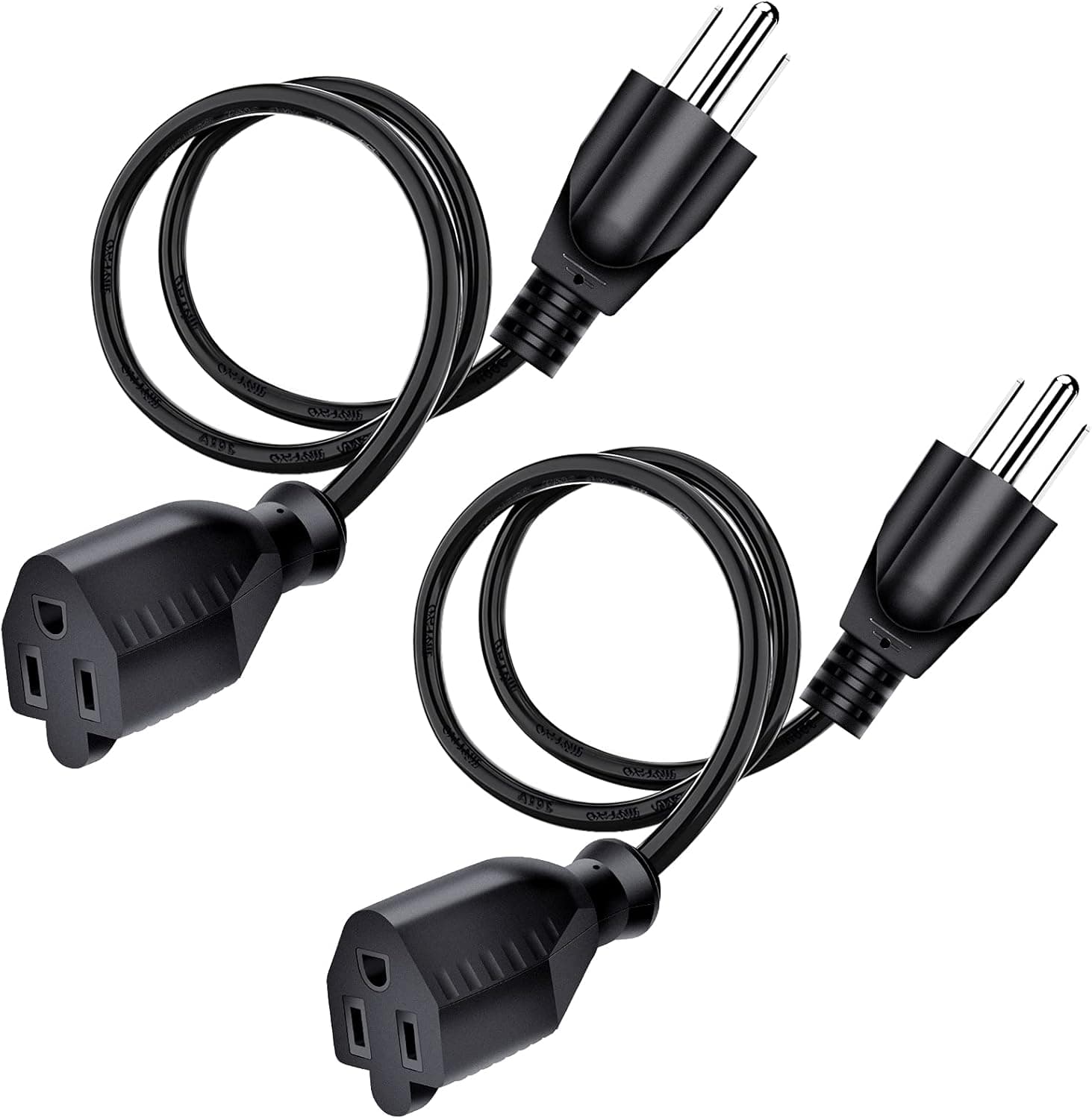 Electop 3 Prong Male Plug to Female Socket Extension Cable 16 AWG Power Cord, Short Outlet Saver, UL Safety Compliance, Heavy Duty Power Extension (2 Pack,40CM)
