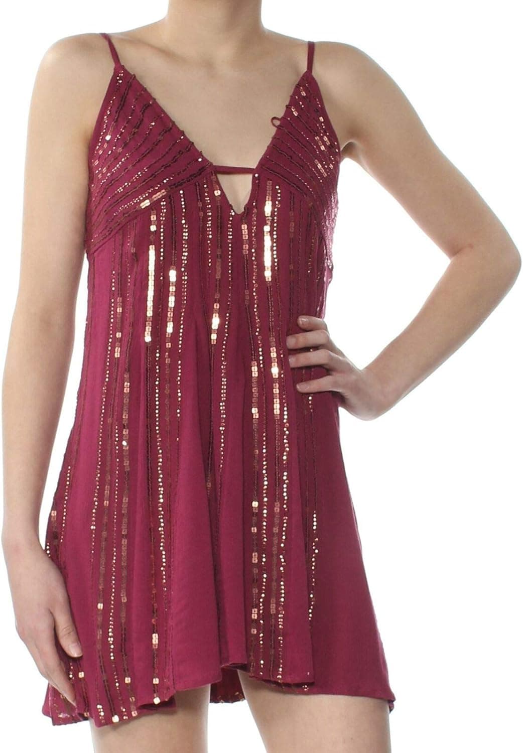 Free People Womens Here She is Embellished Casual Slip Dress Sz Small Red