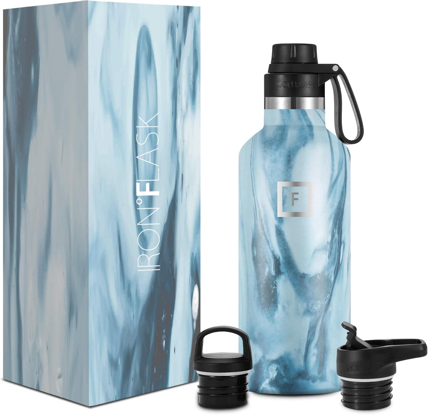 IRON °FLASK Sports Water Bottle - 32 Oz, 3 Lids (Spout Lid), Leak Proof, Vacuum Insulated Stainless Steel, Hot Cold, Double Walled, Thermo Mug, Standard Metal Canteen
