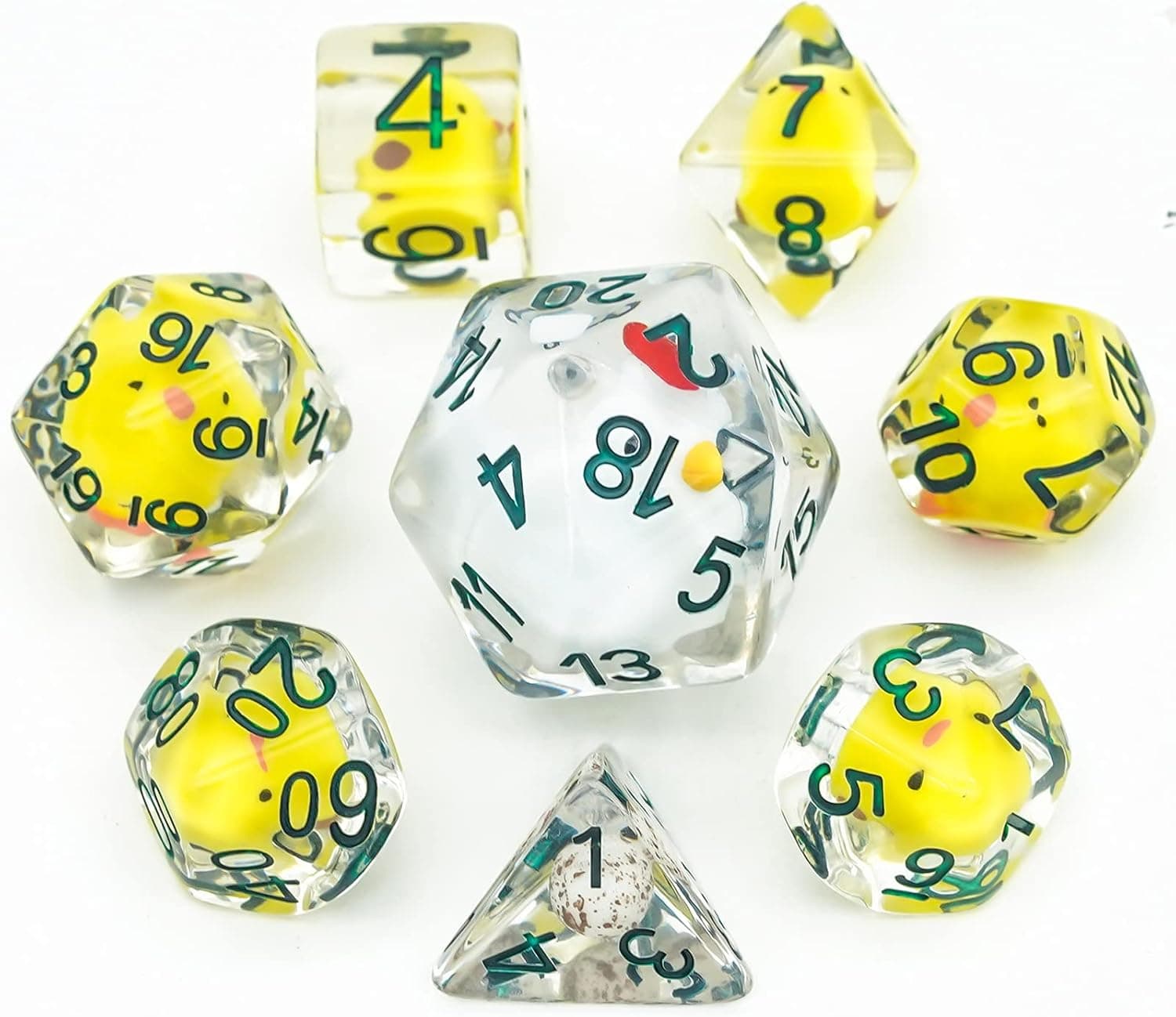 Cusdie 8-Die Dice DND, Polyhedral Dice Set Filled with Animal, for Role Playing Game Dungeons and Dragons D&D Dice MTG Pathfinder (8Pcs Yellow Chicken)