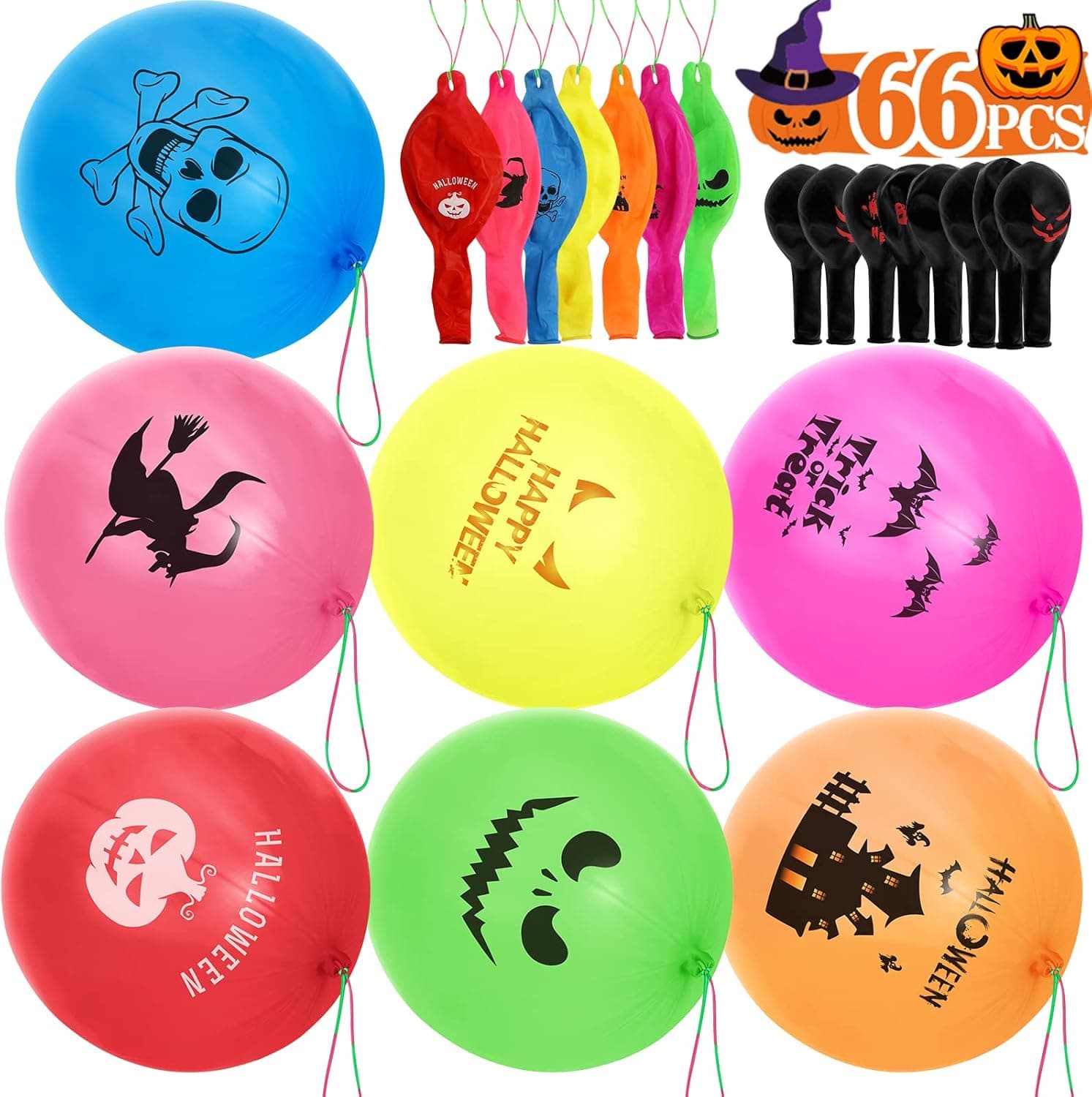 42PCS Punch Balloons Halloween Game for Kids Party + 24PCS Halloween Decorations Balloons, Punching Balloons for Halloween Party Games Party Favors Supplies, Trick or Treat Toys School Classroom Game