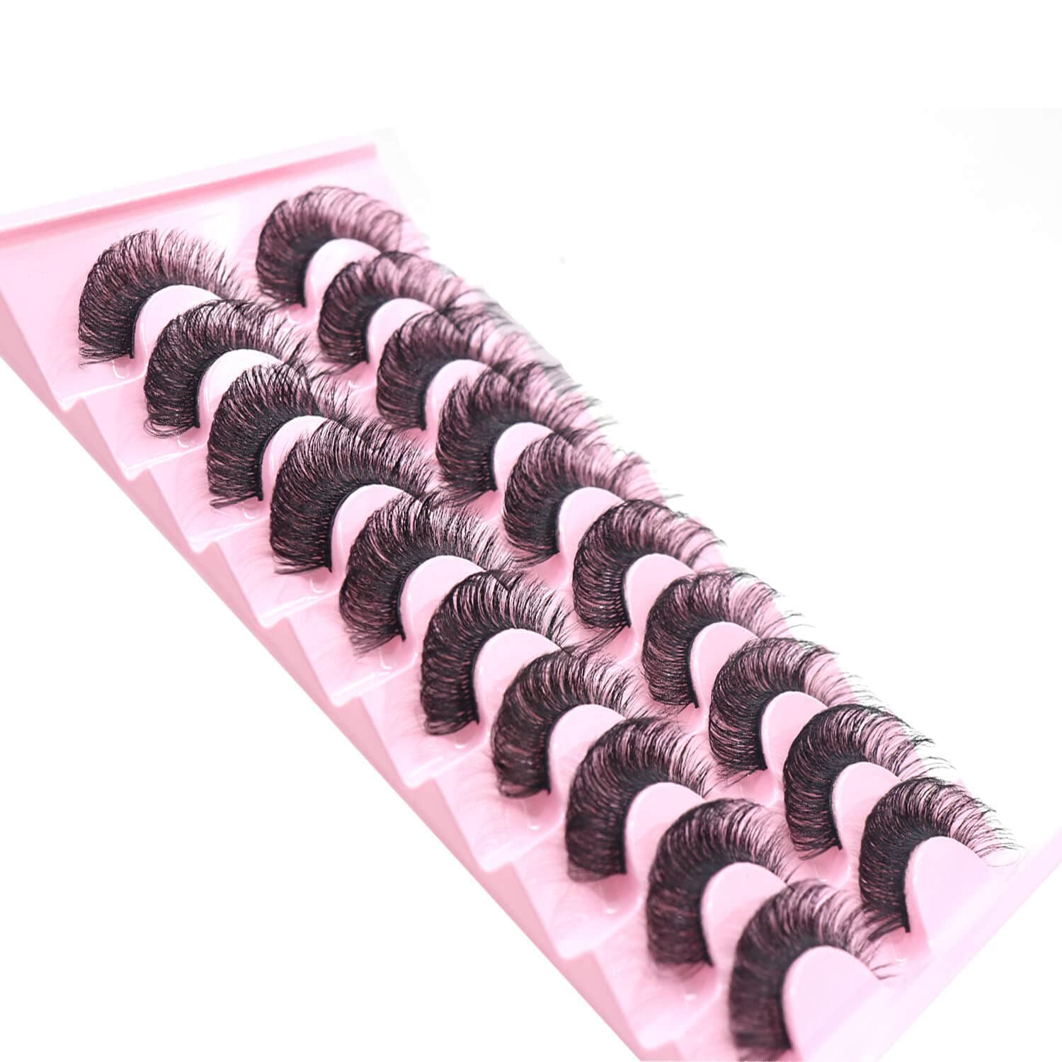 VGTE False Eyelashes Russian Strip Lashes D Curl Wispy Fluffy Natural Cat Eye Lashes 3D Faux Mink Lashes 10 Pairs Pack (3D T01)