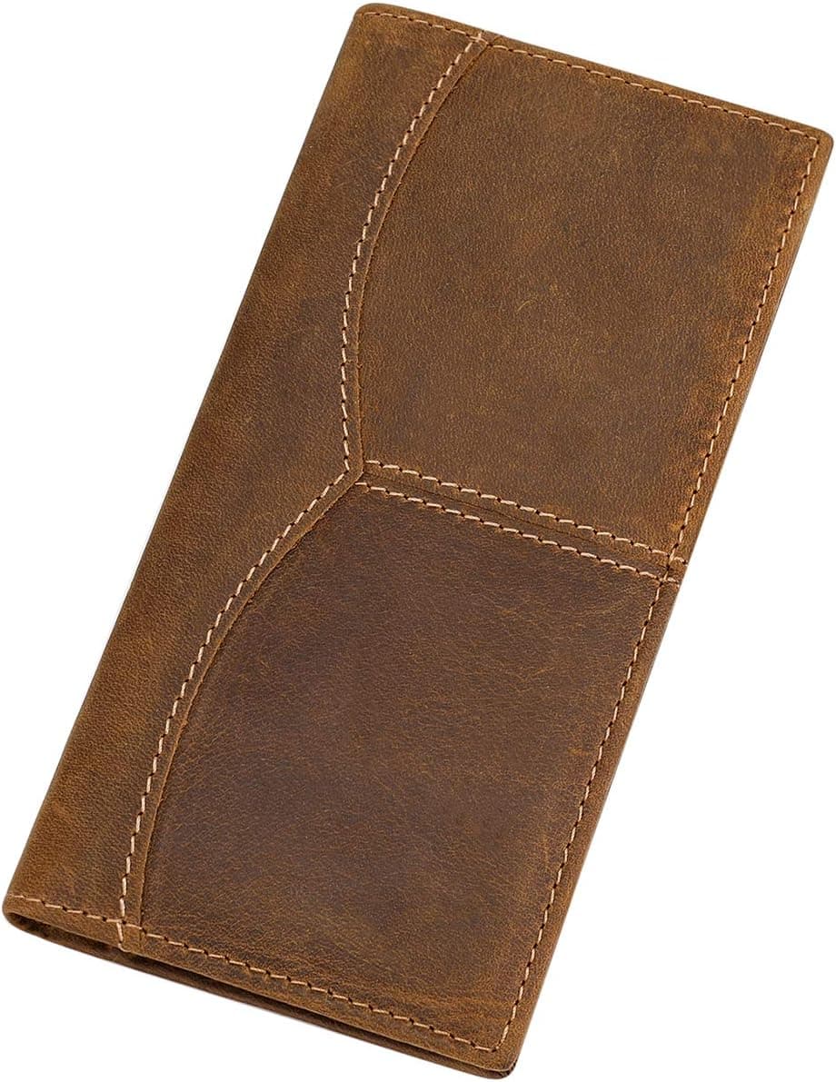 Itslife Men's RFID Vintage Look Genuine Leather Long Bifold Wallet Checkbook Wallets for Men