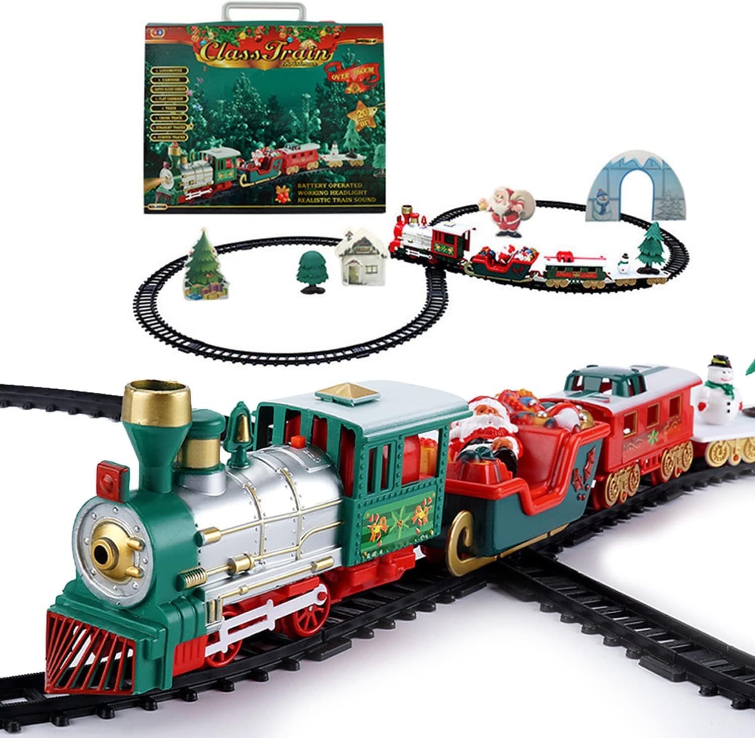 Christmas Train Set,Classic Electric Train Toys for Kids, with Music&Lights,Including Locomotive,Santa Claus,Gift Car,Coal car,Snowman,Xmas Tree &Tracks,Gifts for Age 3 4 5 6 7 8 Boys Girls Toddlers