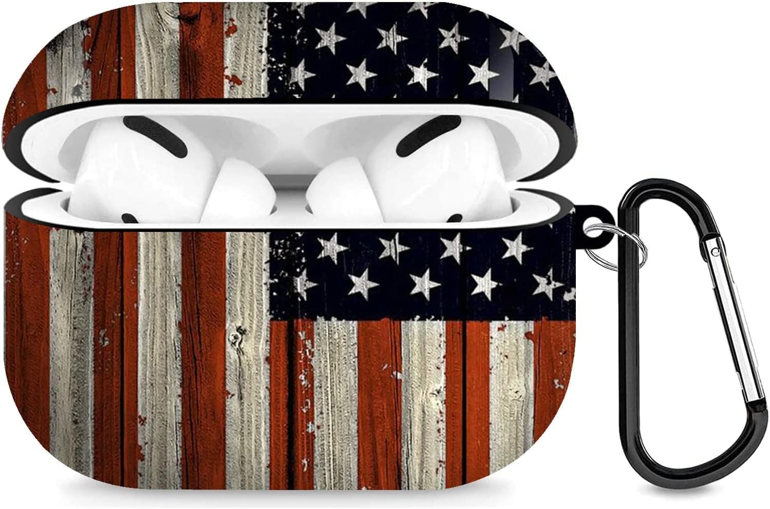 American Flag Airpods Case Compatiable with Airpods pro - Airpods pro Cover with Key Chain, Full Protective Durable Shockproof Personalize Wireless Headphone Case