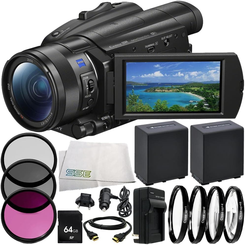 Sony FDR-AX700 4K Camcorder 9PC Accessory Bundle – Includes 2X Replacement Batteries + AC/DC Rapid Home & Travel Charger + More