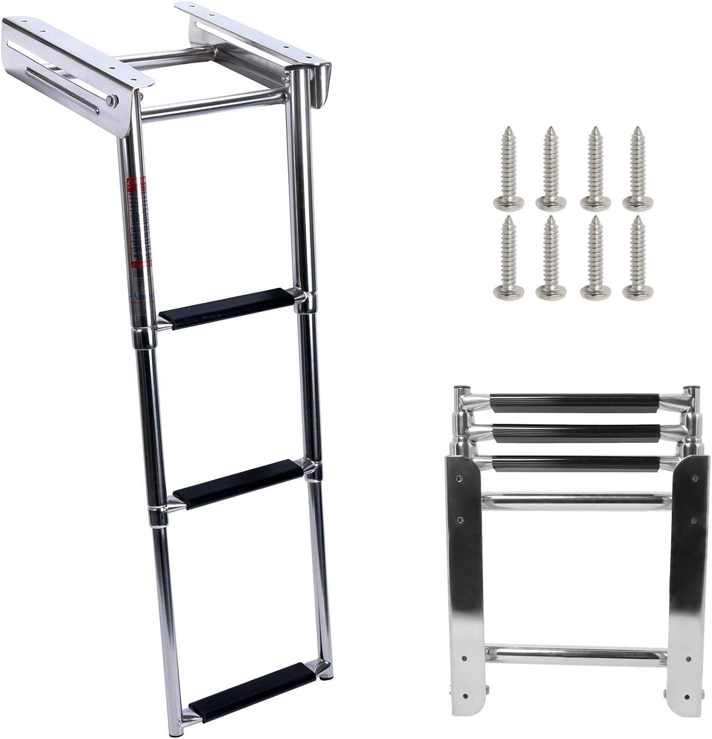 Amarine Made Boat Ladder, 3-Step Under Platform Slide Mount Boat Boarding Ladder, Telescoping, Stainless Steel