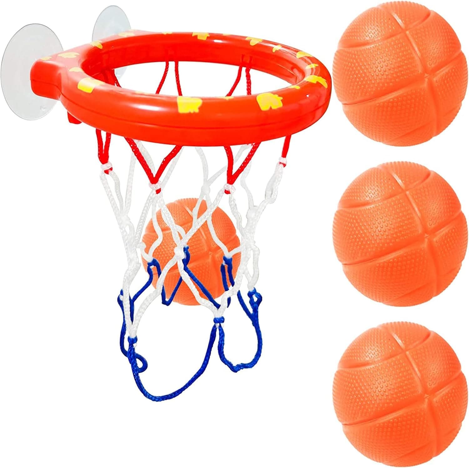4Pcs Bath Toys for Kids,Bathtub Basketball Hoop & Balls Set,Bathtub Shooting Game Bath Toys Gift for Boys Girls Kids Toddlers,Bathroom Game Indoor Outdoor Use,3Hard Balls 1Suction Cup Basketball Hoop